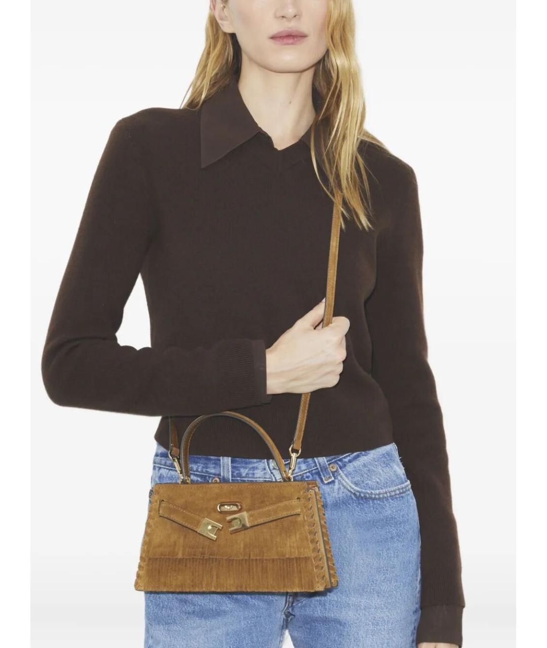 TORY BURCH Коричневая замшевая сумка с короткими ручками, фото 3