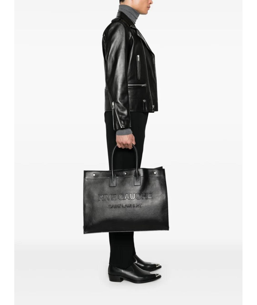 SAINT LAURENT Черная кожаная сумка тоут, фото 2