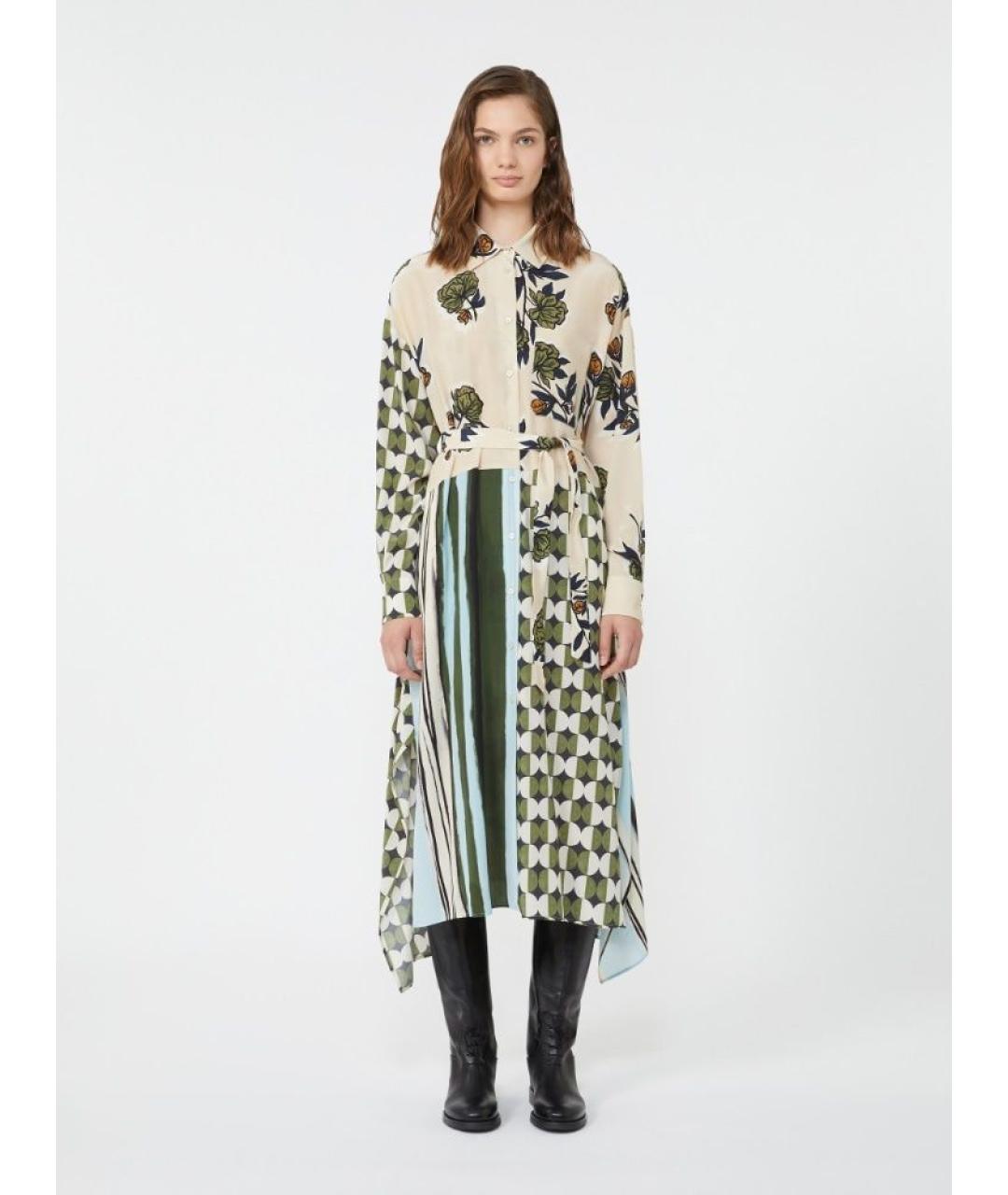 WEEKEND MAX MARA Бежевое шелковое повседневное платье, фото 2