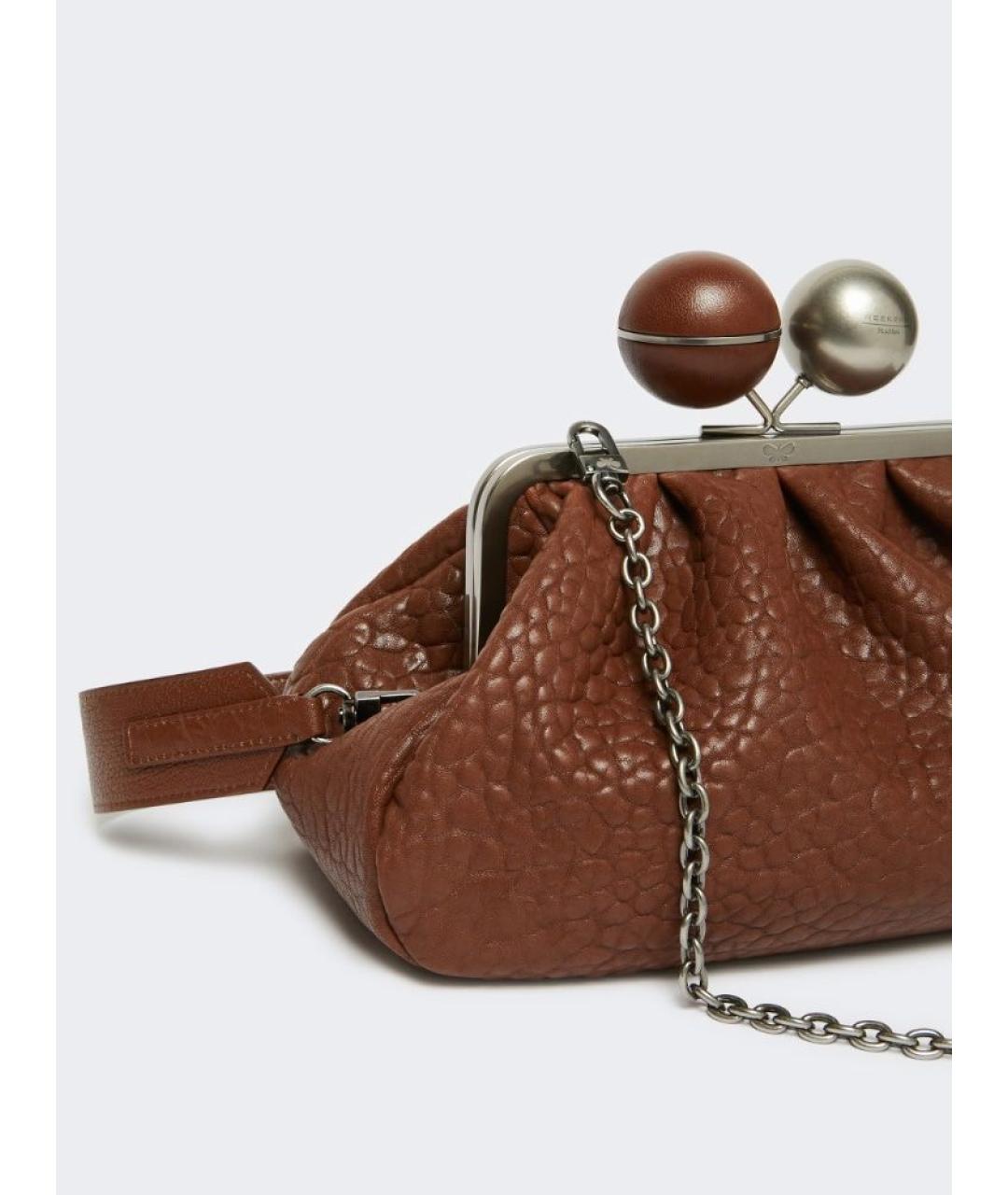 WEEKEND MAX MARA Коричневая кожаная сумка с короткими ручками, фото 4