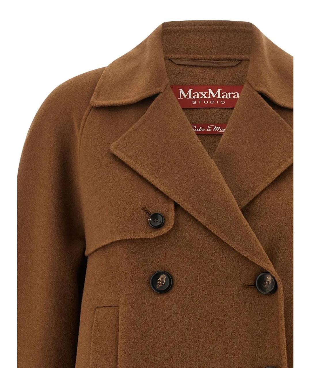 MAX MARA STUDIO Коричневое шерстяное пальто, фото 3