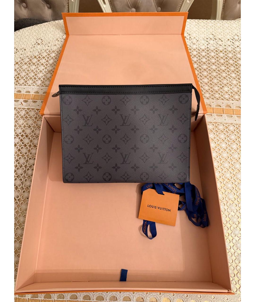 LOUIS VUITTON Серая кожаная барсетка, фото 5