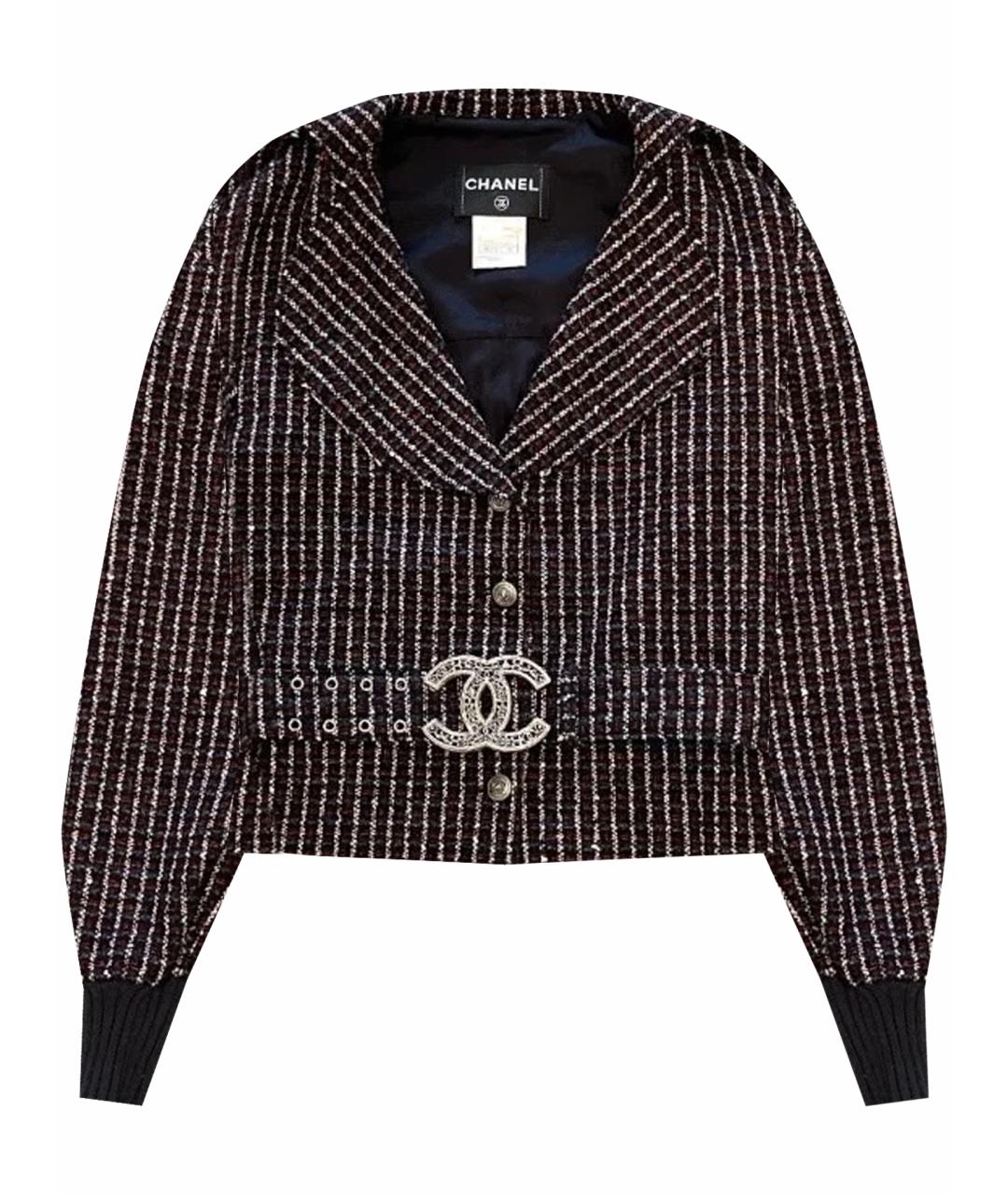 CHANEL Черный твидовый жакет/пиджак, фото 1