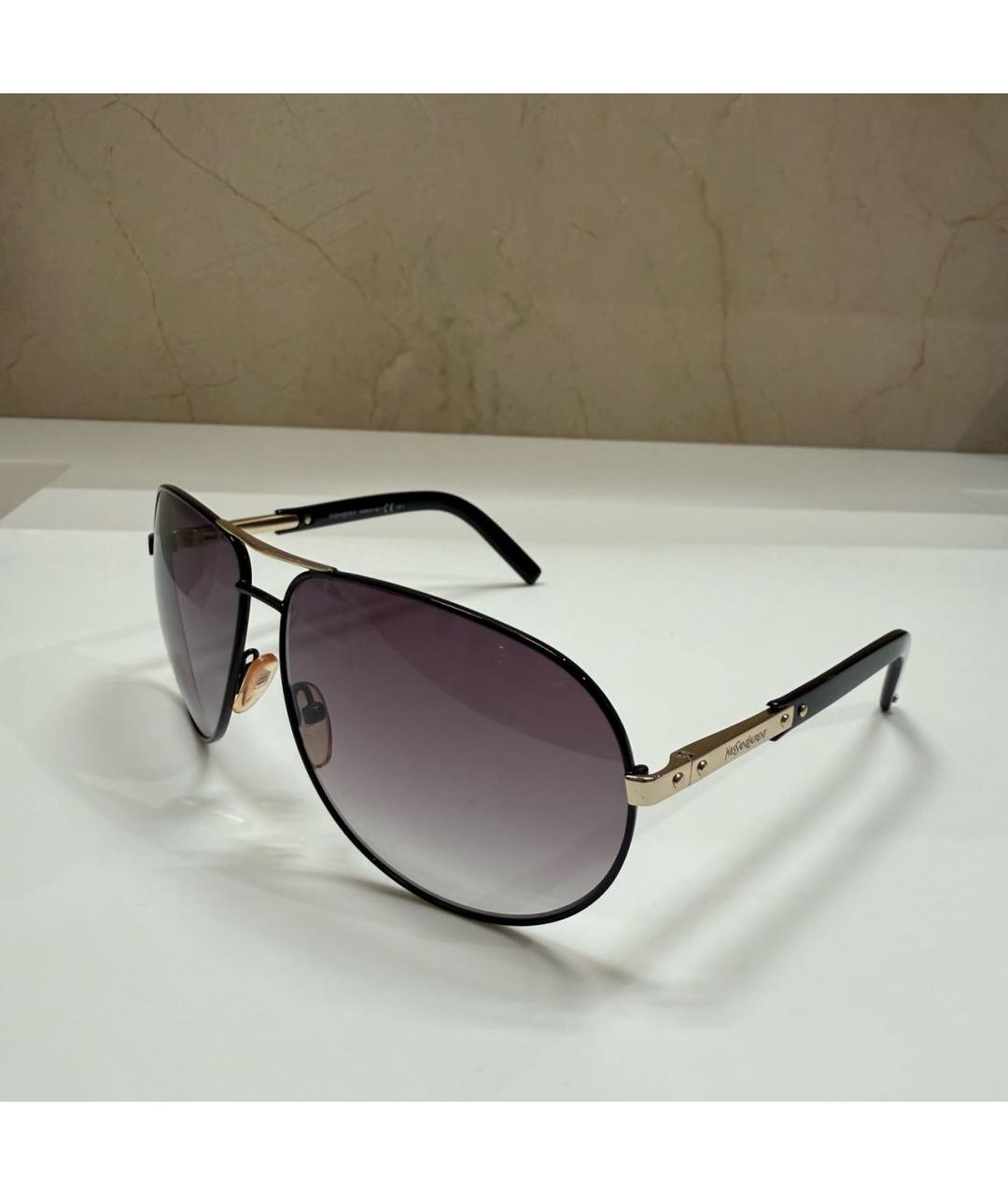 SAINT LAURENT Черные металлические солнцезащитные очки, фото 2