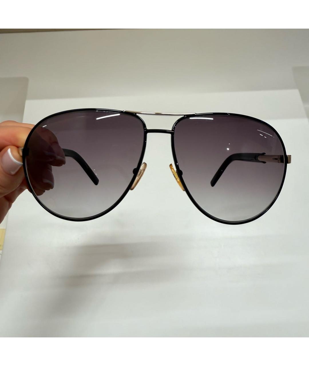 SAINT LAURENT Черные металлические солнцезащитные очки, фото 6