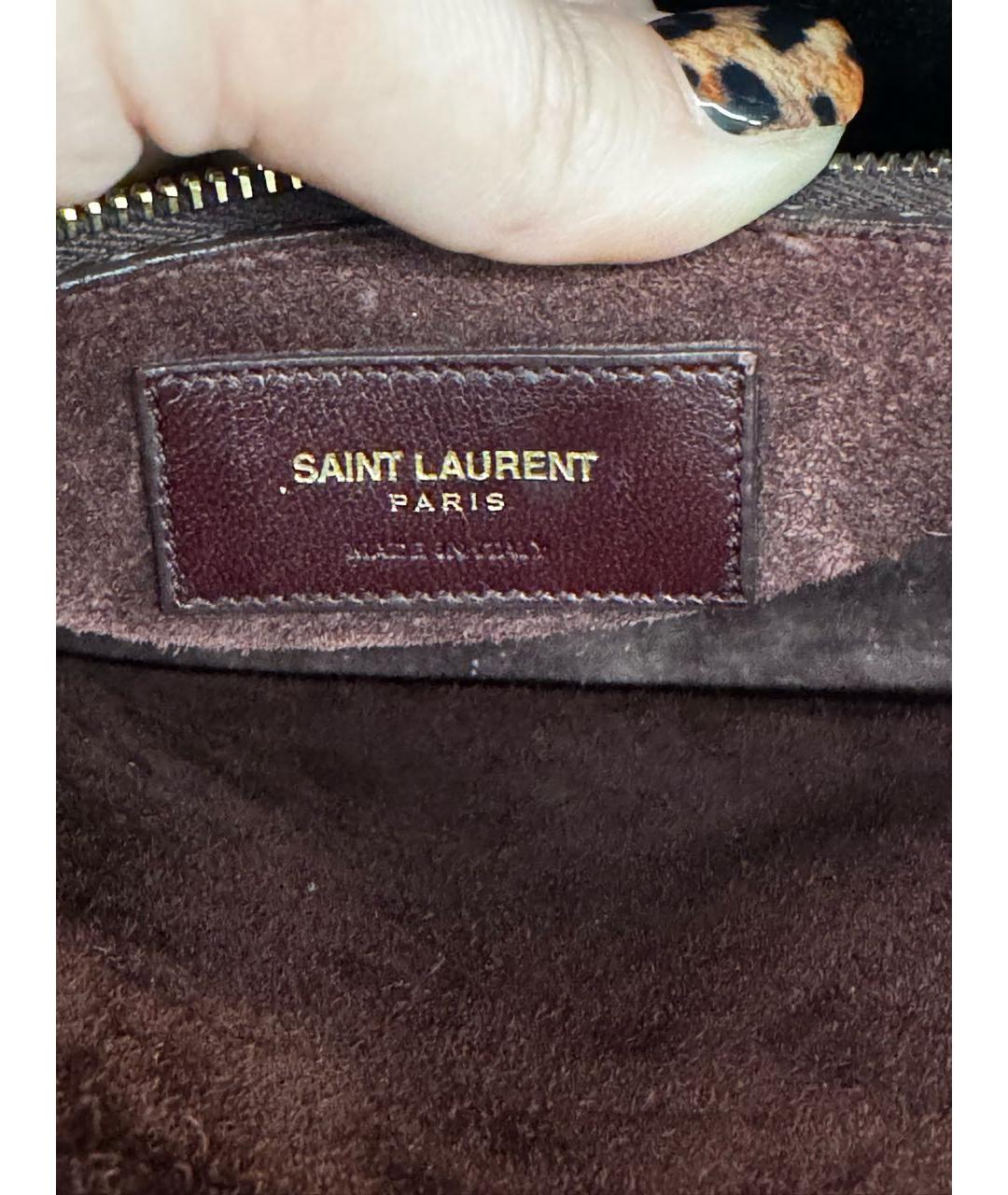 SAINT LAURENT Бордовая кожаная сумка с короткими ручками, фото 5