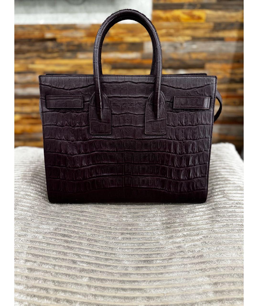 SAINT LAURENT Бордовая кожаная сумка с короткими ручками, фото 3