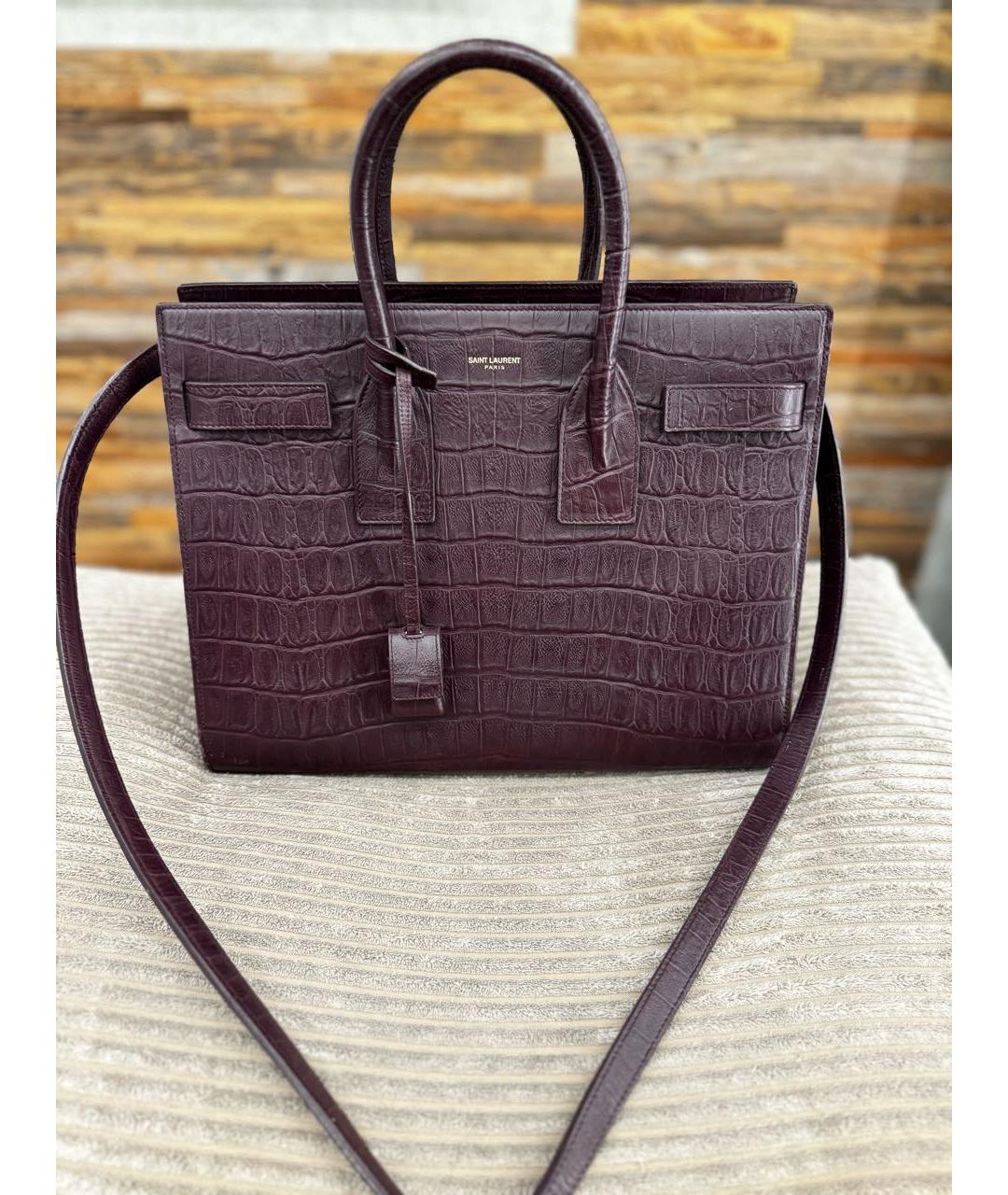 SAINT LAURENT Бордовая кожаная сумка с короткими ручками, фото 8