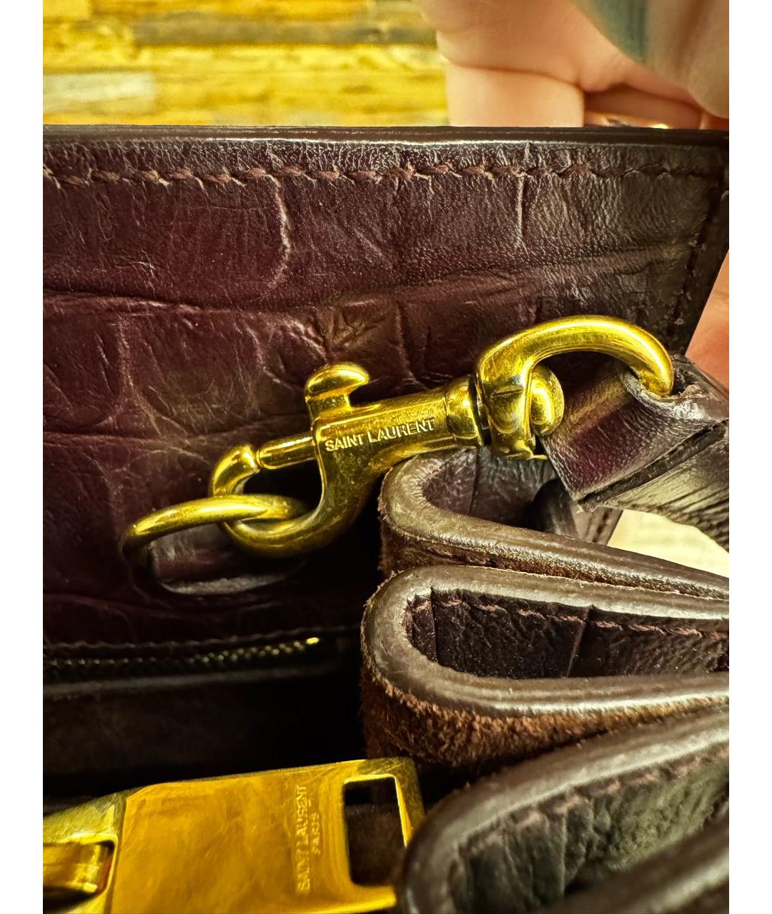 SAINT LAURENT Бордовая кожаная сумка с короткими ручками, фото 6