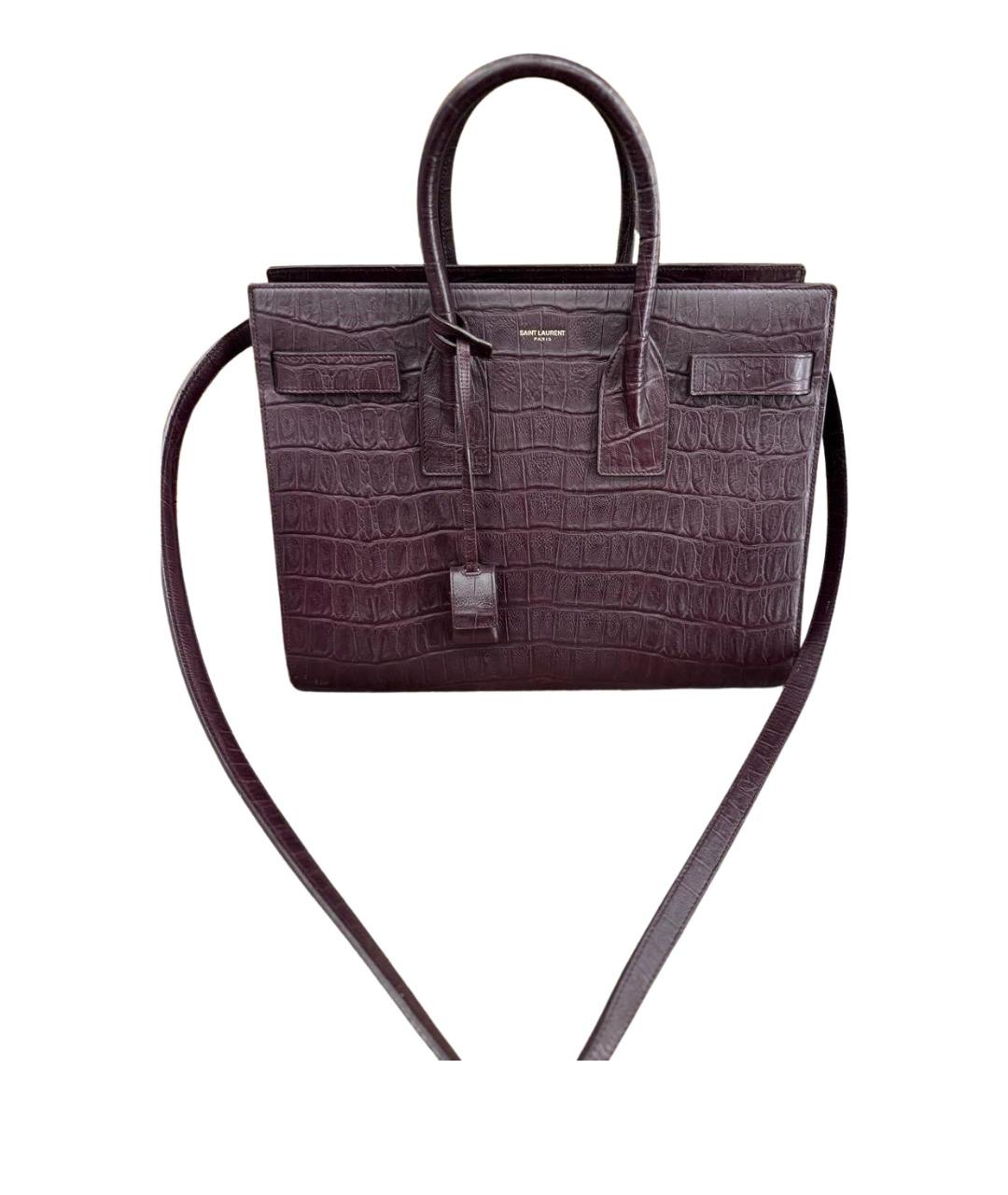 SAINT LAURENT Бордовая кожаная сумка с короткими ручками, фото 1