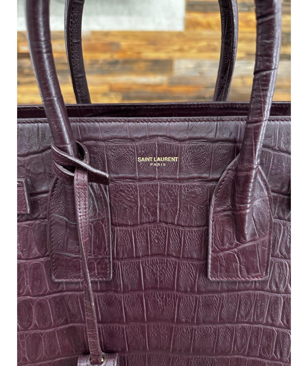 SAINT LAURENT Бордовая кожаная сумка с короткими ручками, фото 2