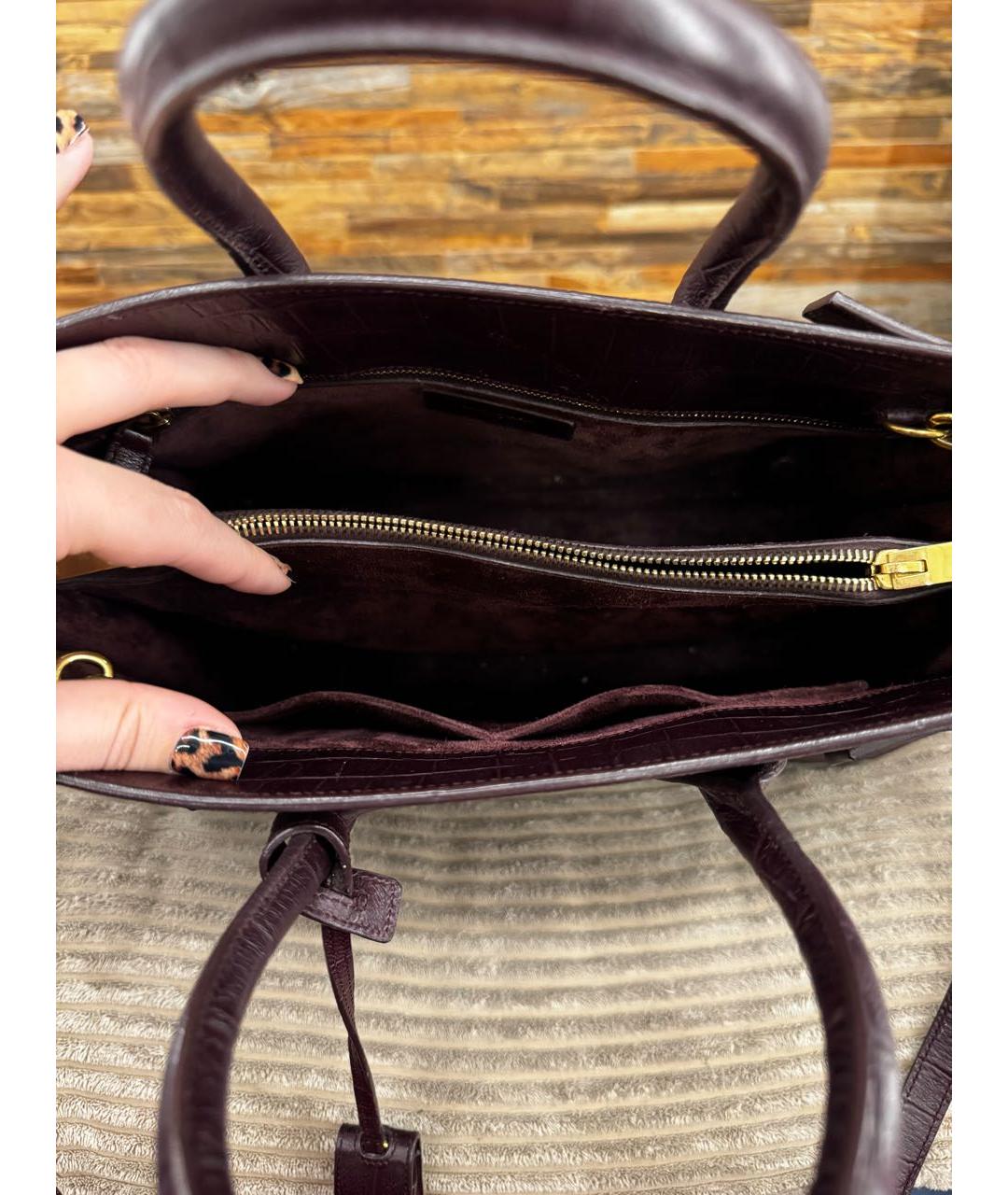 SAINT LAURENT Бордовая кожаная сумка с короткими ручками, фото 4