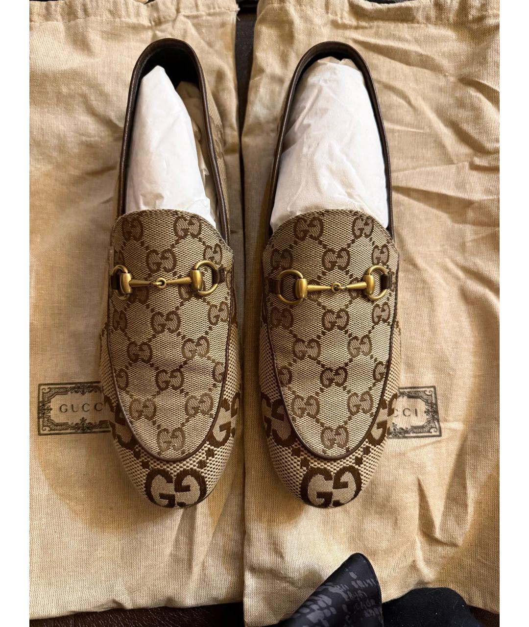 GUCCI Бежевые текстильные лоферы, фото 2