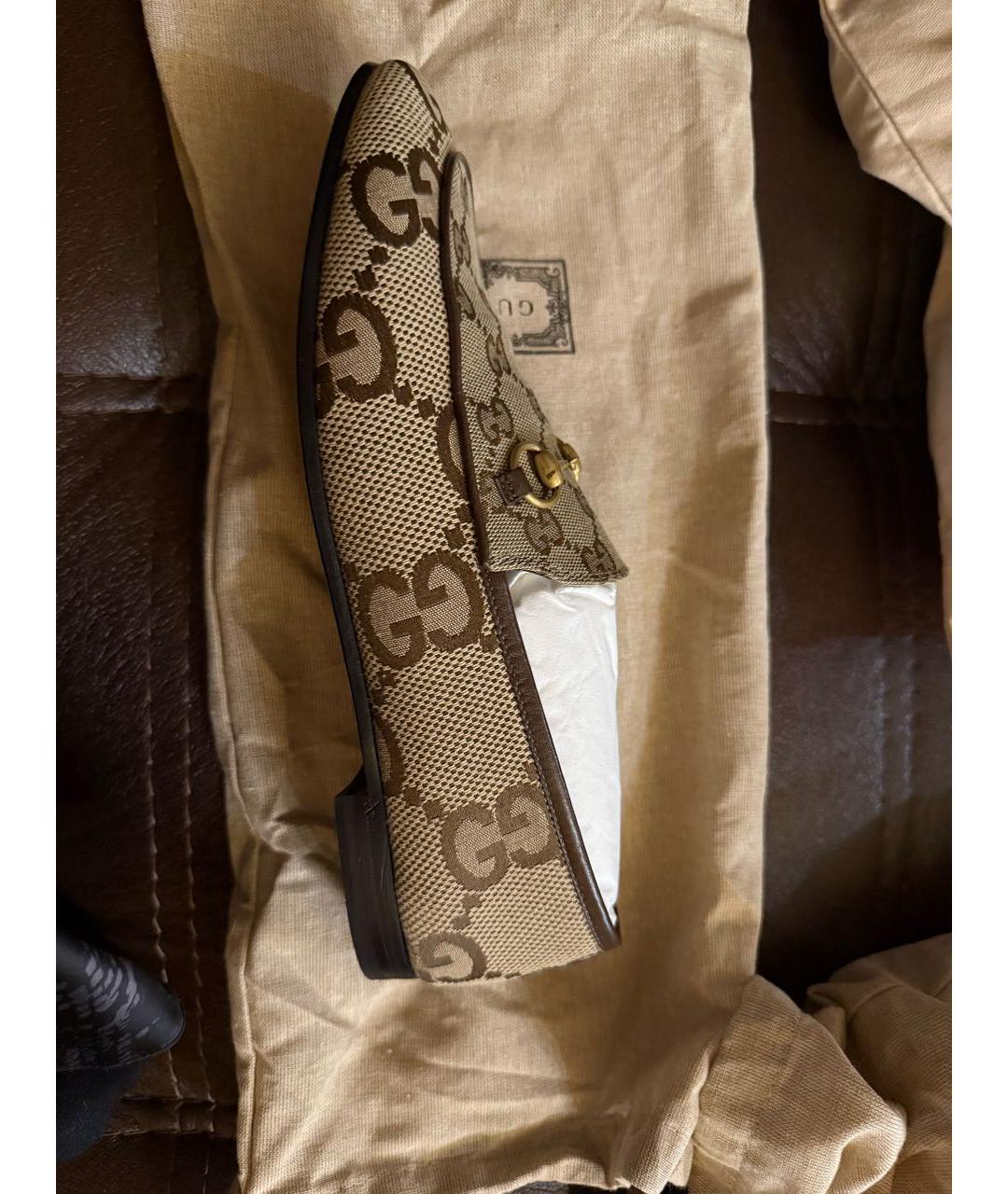 GUCCI Бежевые текстильные лоферы, фото 5