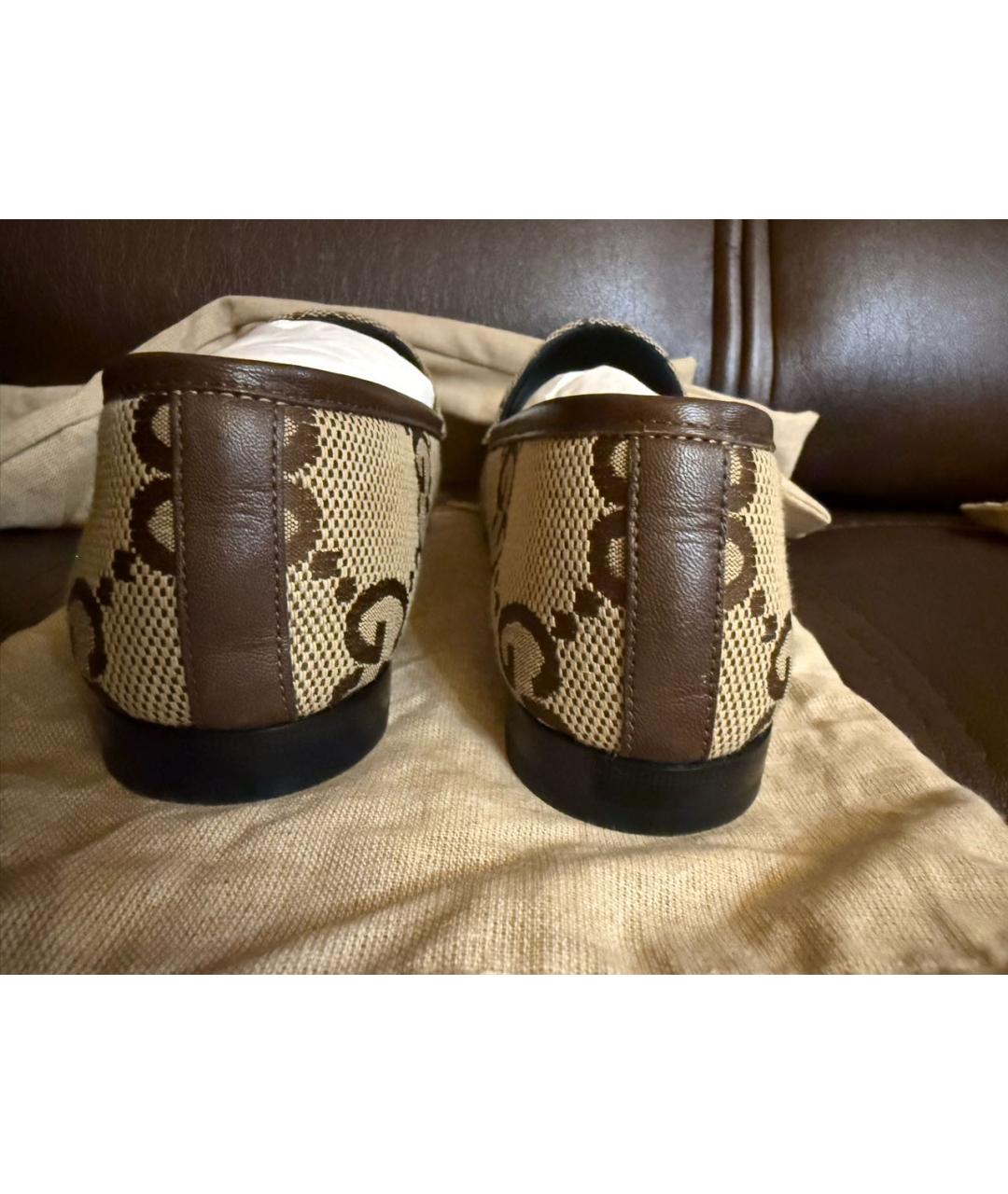 GUCCI Бежевые текстильные лоферы, фото 4