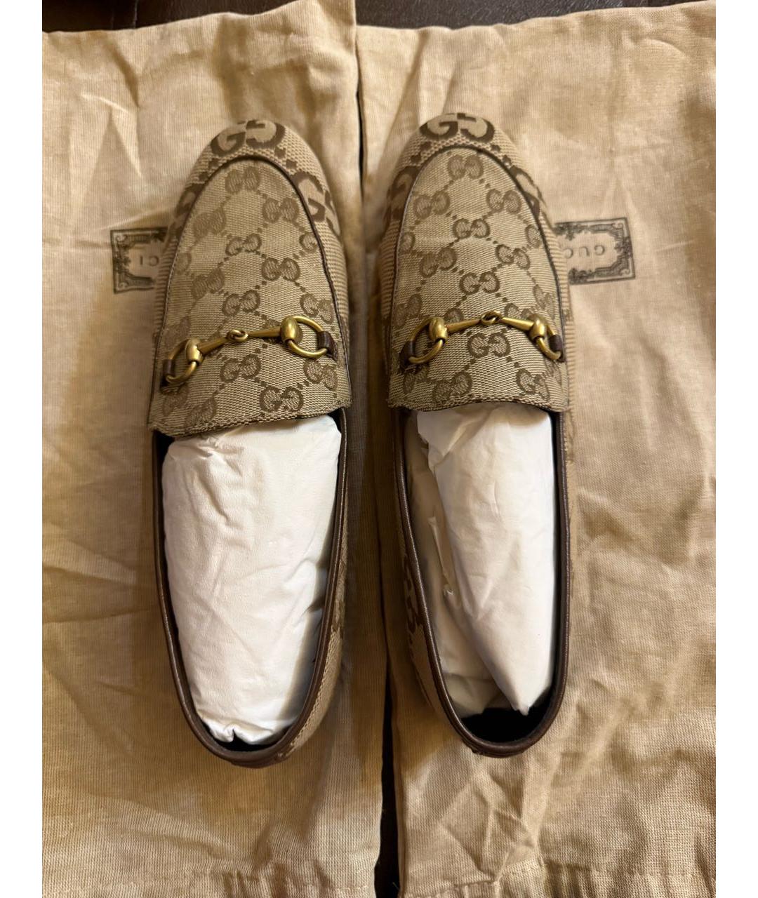 GUCCI Бежевые текстильные лоферы, фото 3