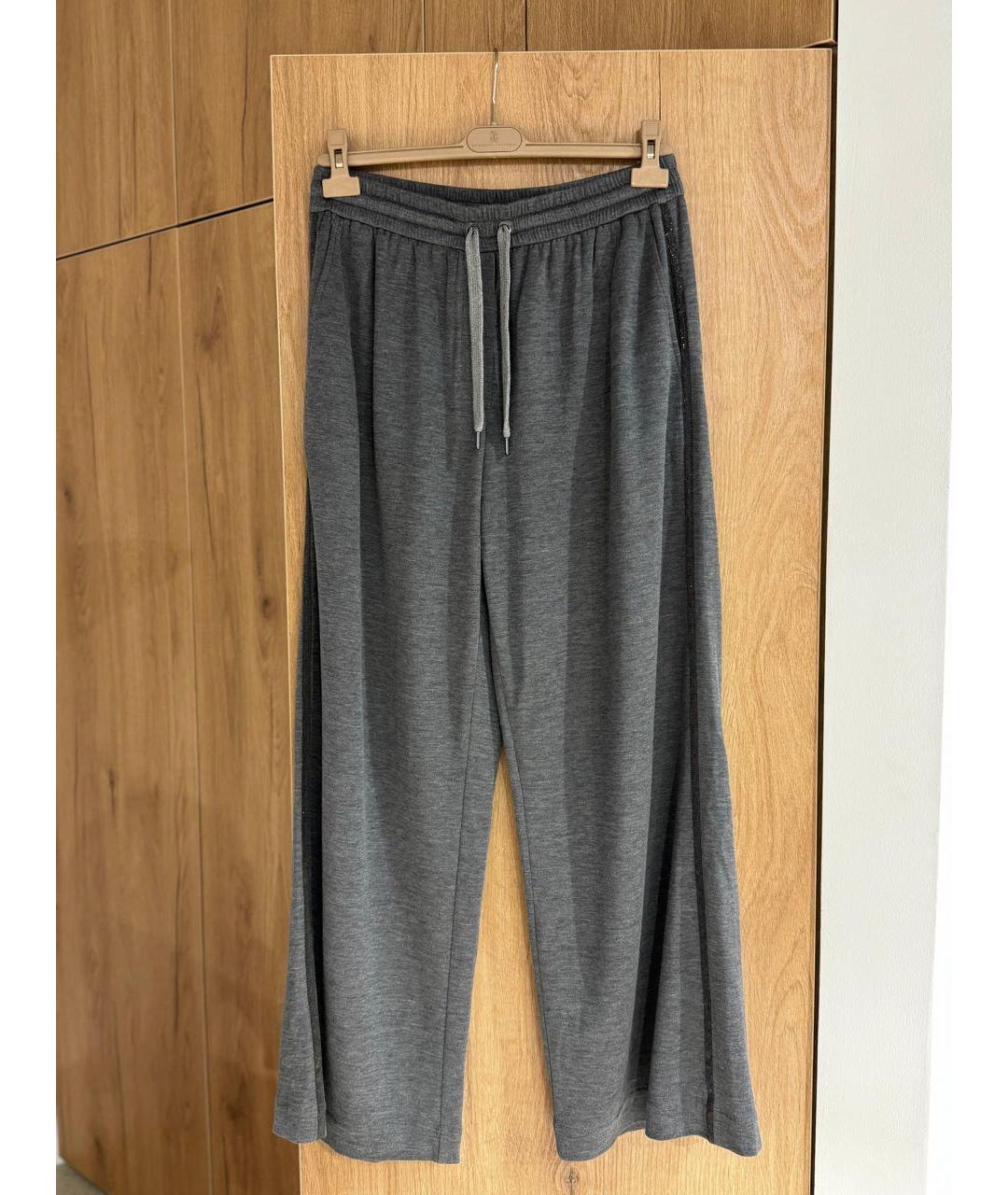 BRUNELLO CUCINELLI Серые шерстяные брюки широкие, фото 4