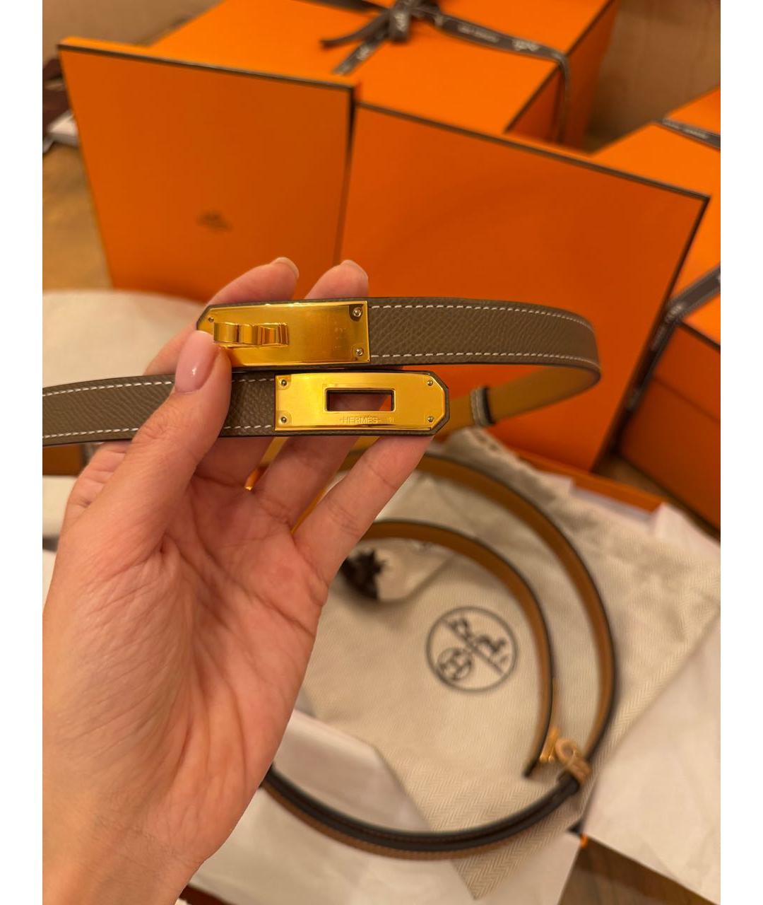 HERMES Хаки кожаный ремень, фото 5