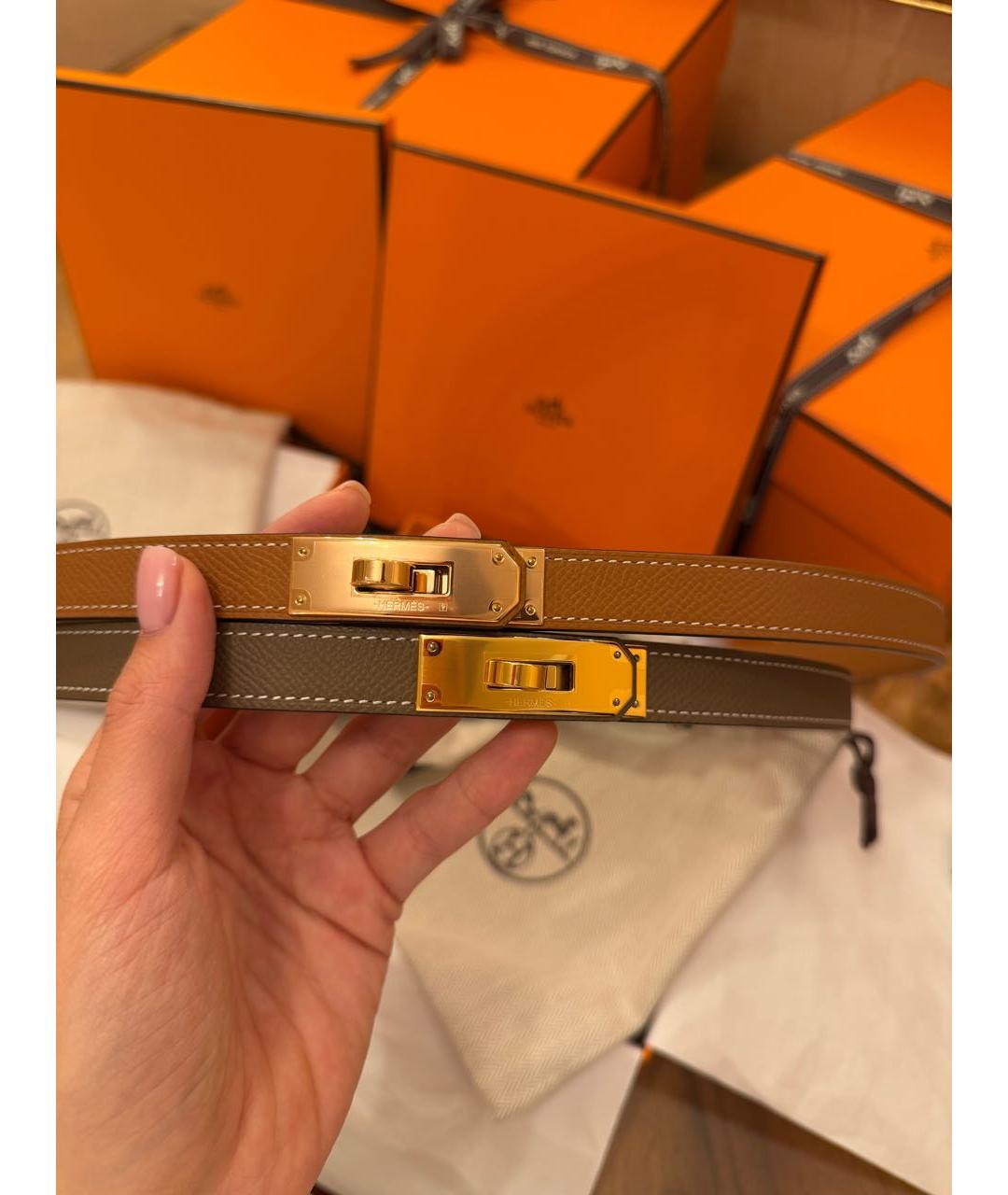 HERMES Хаки кожаный ремень, фото 4