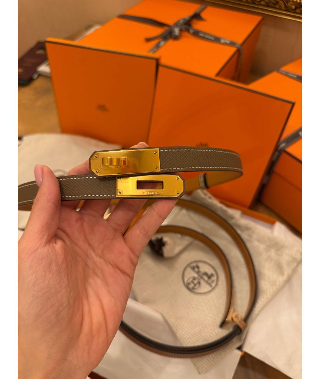 HERMES Хаки кожаный ремень, фото 2