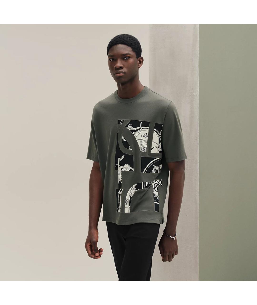 HERMES Хаки хлопковая футболка, фото 2