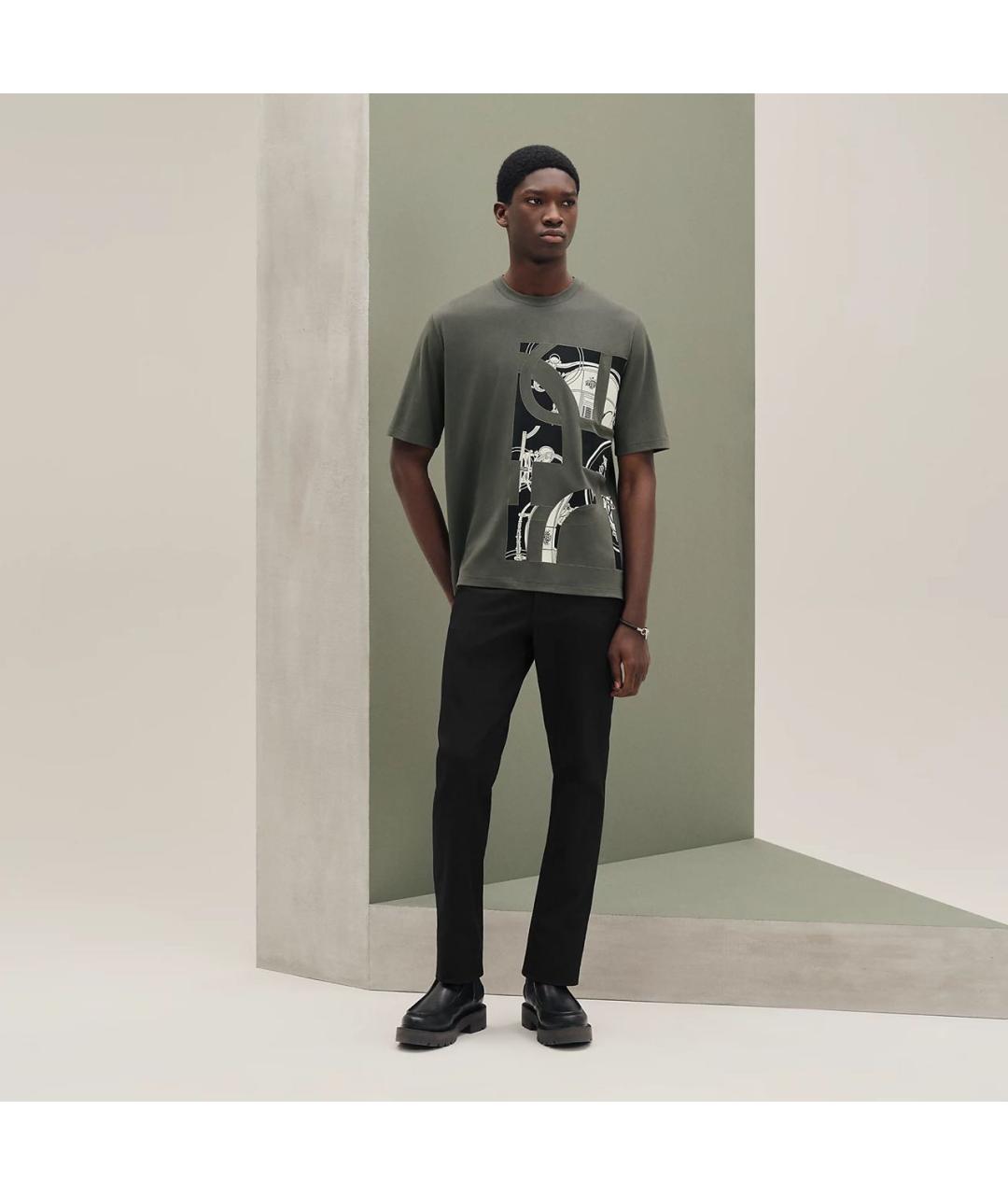 HERMES Хаки хлопковая футболка, фото 5