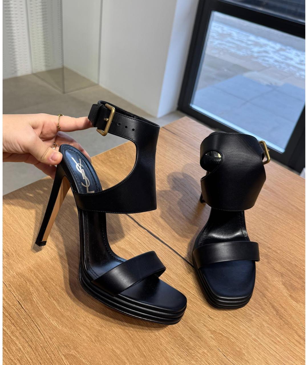 SAINT LAURENT Черные кожаные босоножки, фото 3