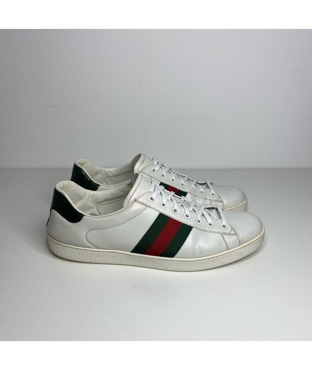 GUCCI Белые кожаные низкие кроссовки / кеды, фото 9