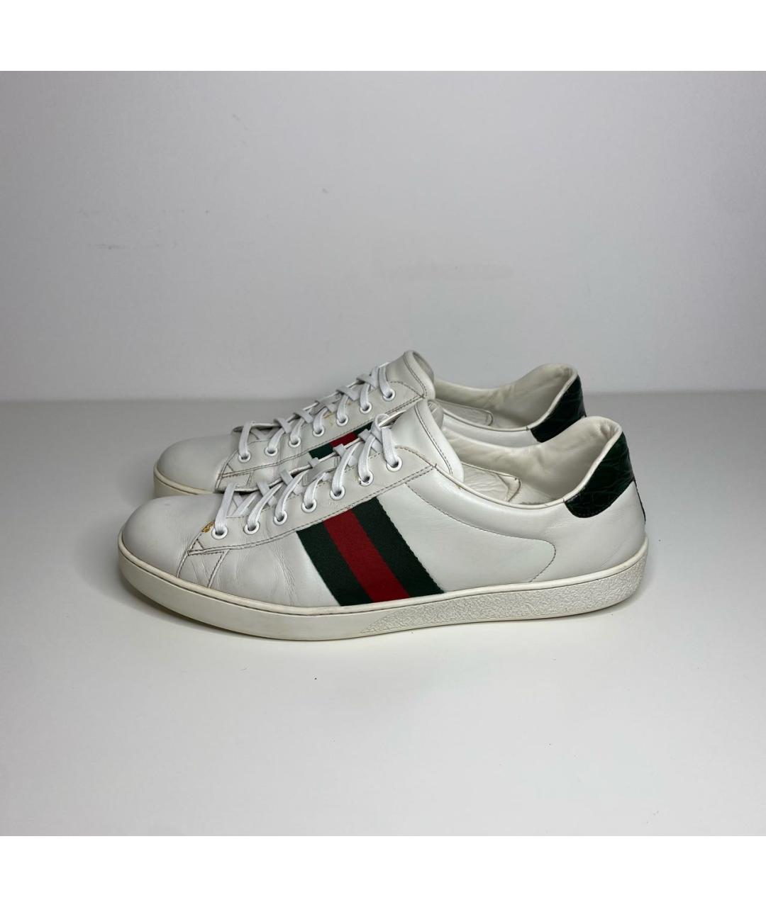 GUCCI Белые кожаные низкие кроссовки / кеды, фото 3