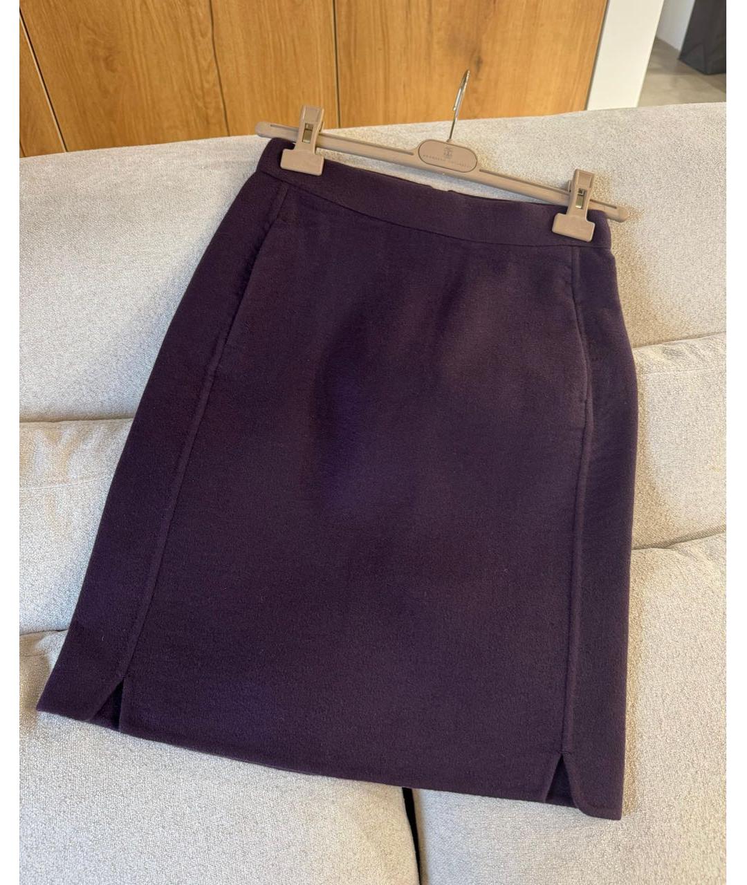 LORO PIANA Фиолетовая шерстяная юбка миди, фото 3