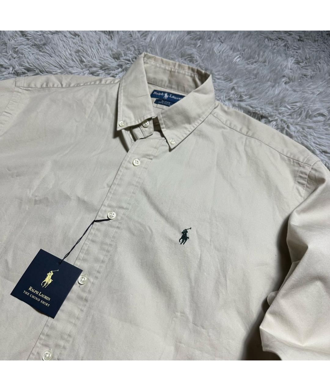 RALPH LAUREN Бежевая хлопковая классическая рубашка, фото 3