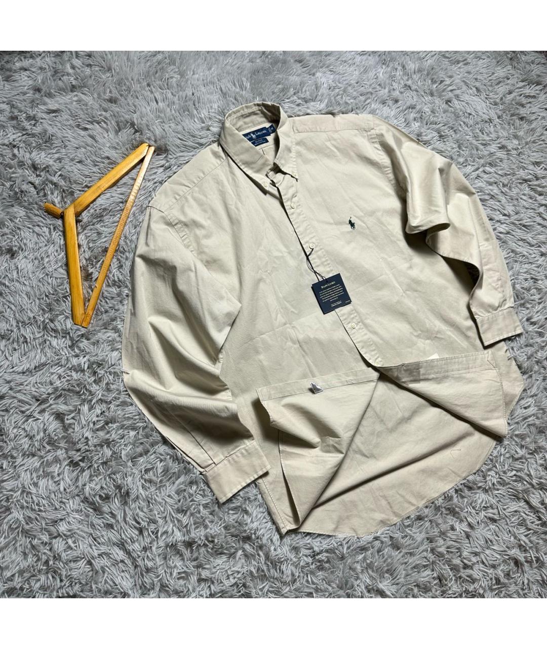 RALPH LAUREN Бежевая хлопковая классическая рубашка, фото 5