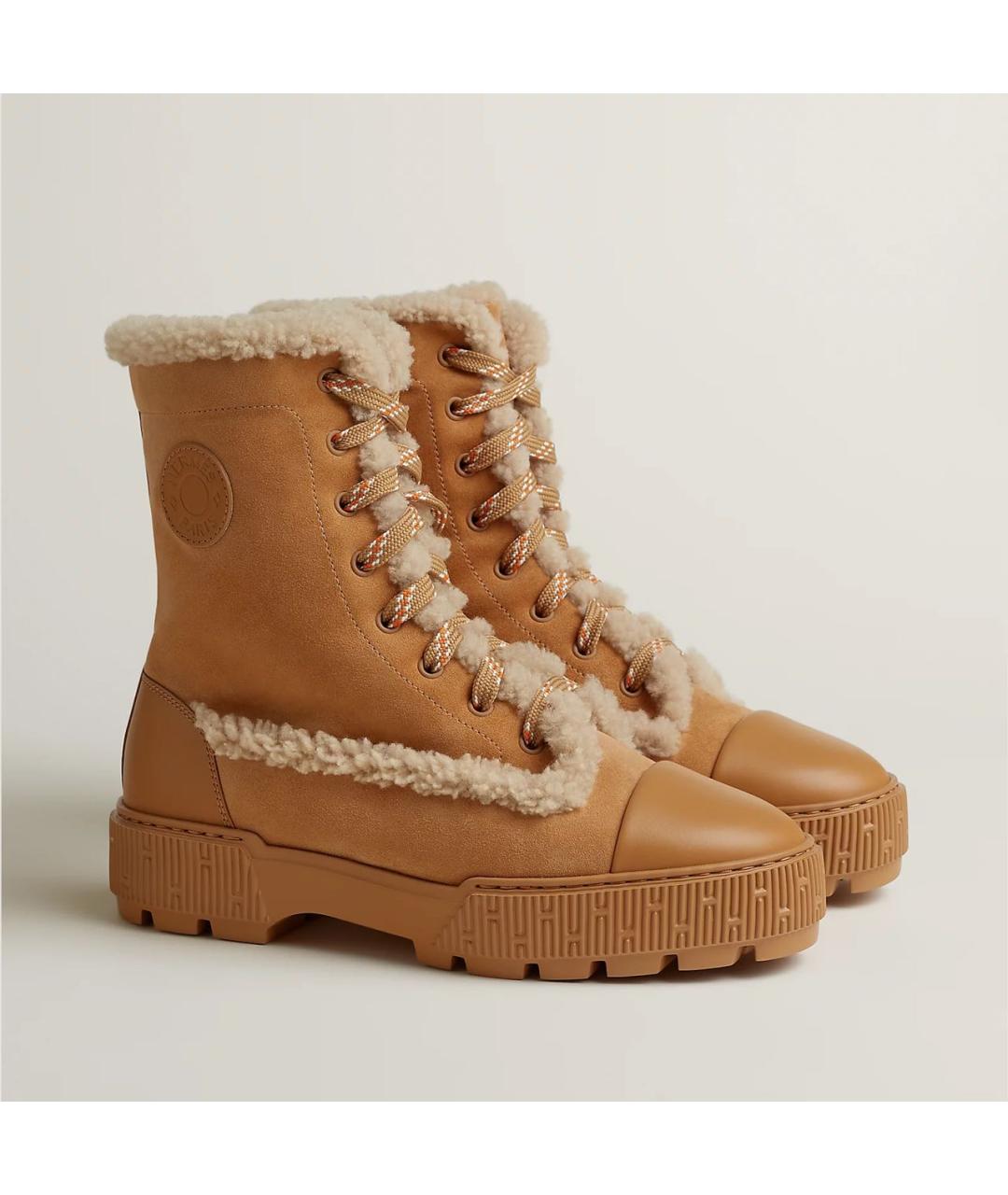 HERMES Бежевые замшевые ботинки, фото 3