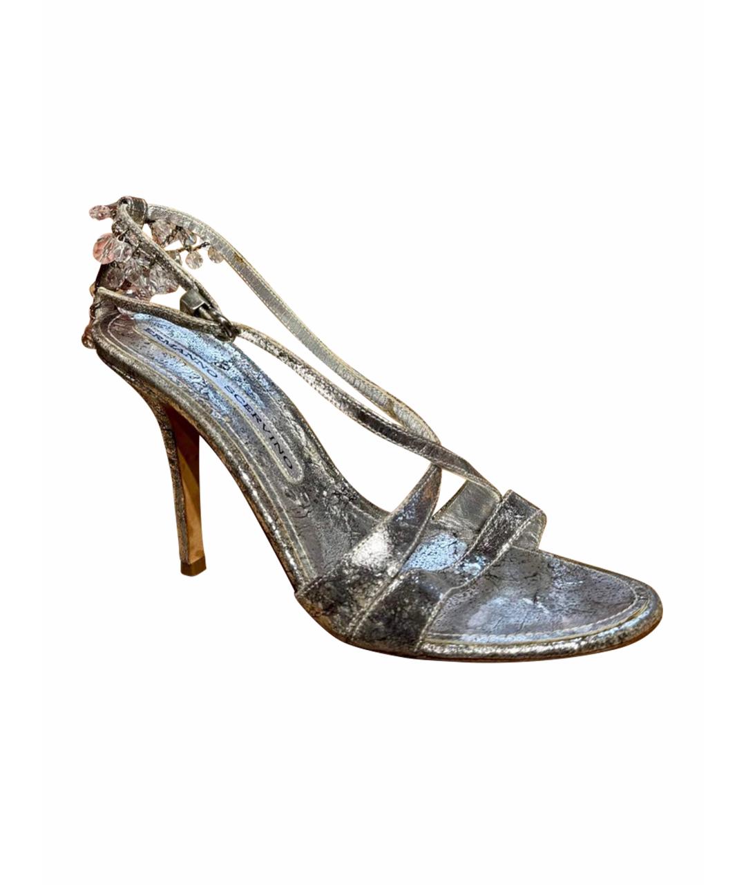 ERMANNO SCERVINO Серебряные кожаные босоножки, фото 1