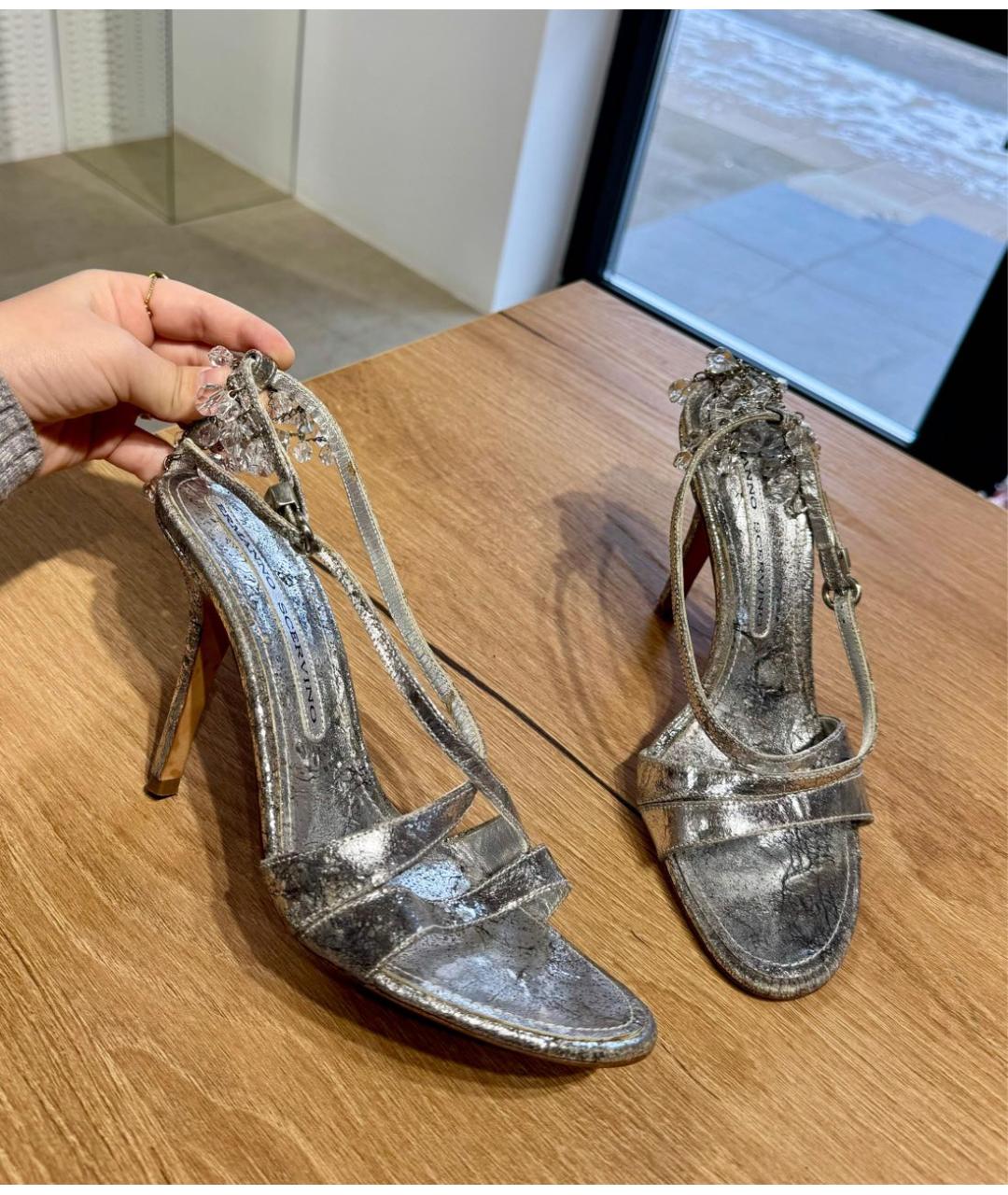 ERMANNO SCERVINO Серебряные кожаные босоножки, фото 3