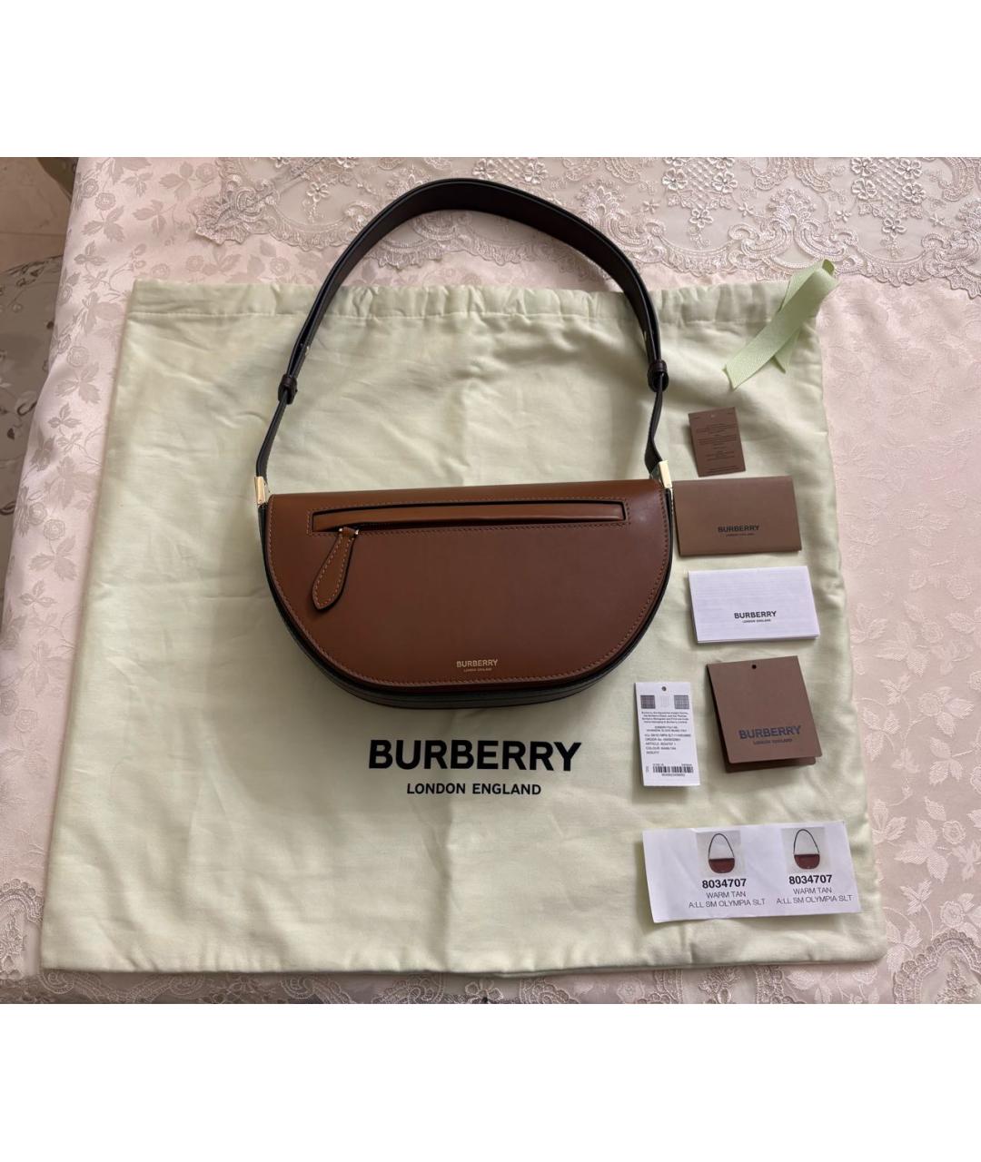 BURBERRY Коричневая кожаная сумка с короткими ручками, фото 3