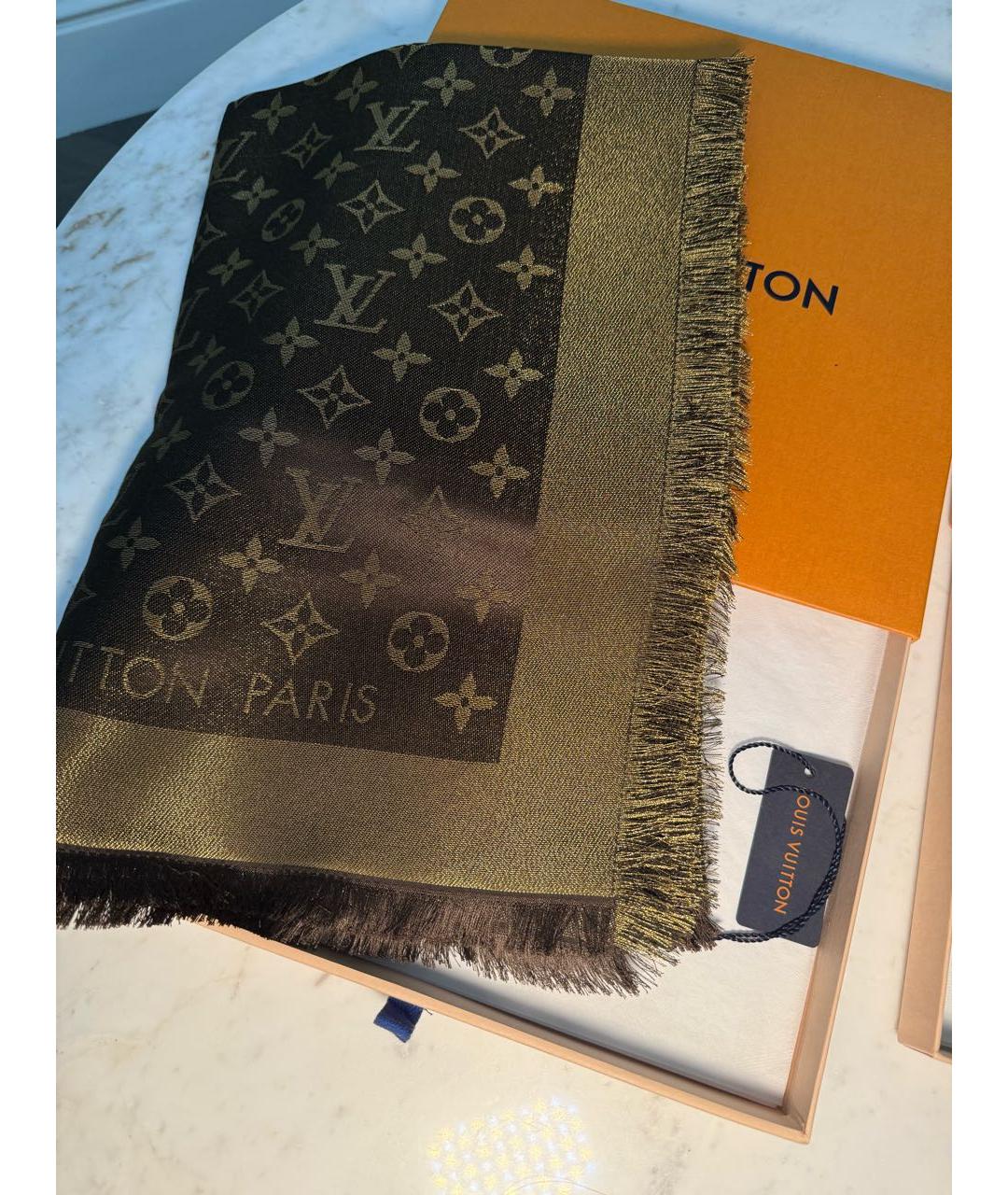 LOUIS VUITTON Коричневый шерстяной платок, фото 2