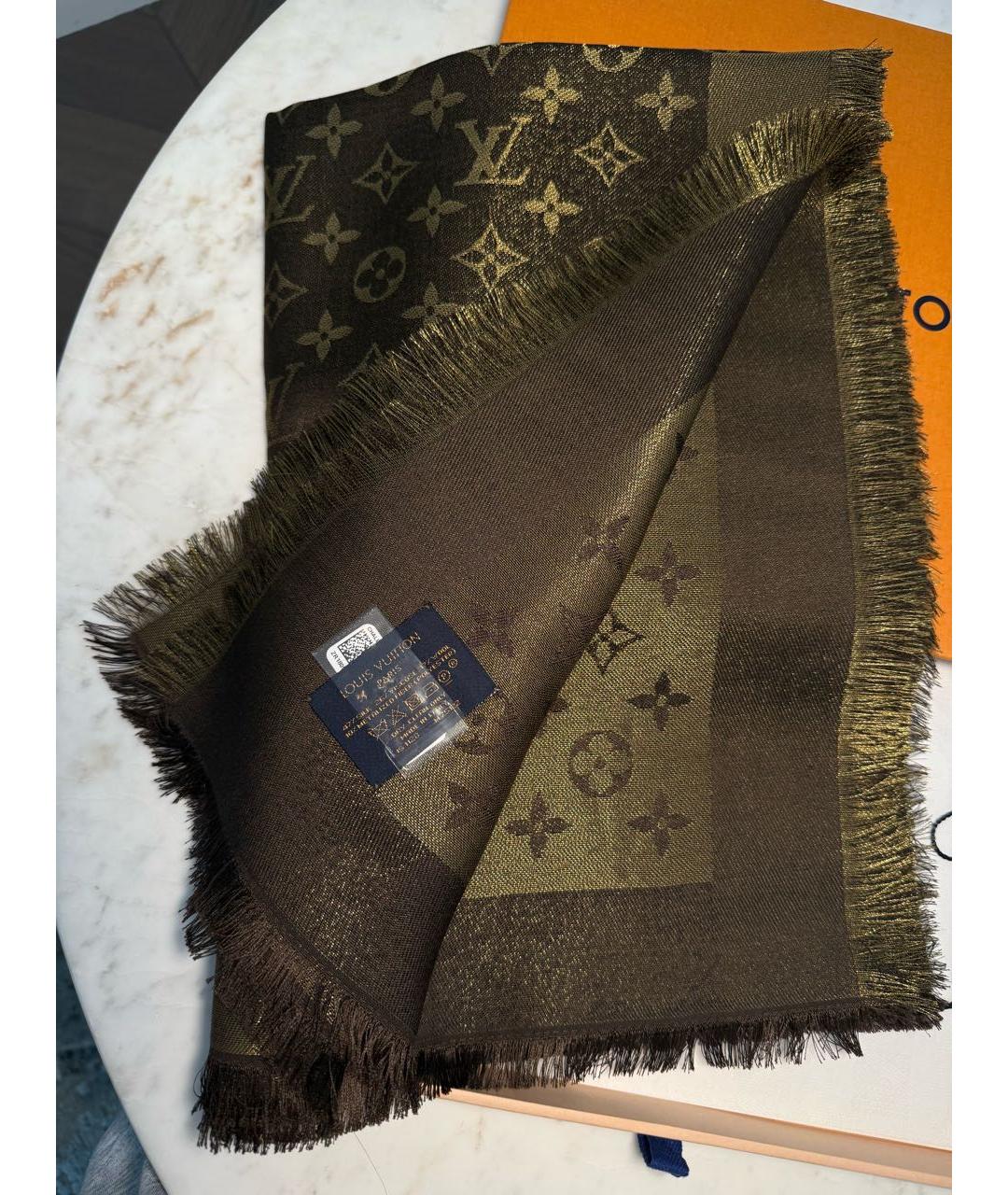 LOUIS VUITTON Коричневый шерстяной платок, фото 3