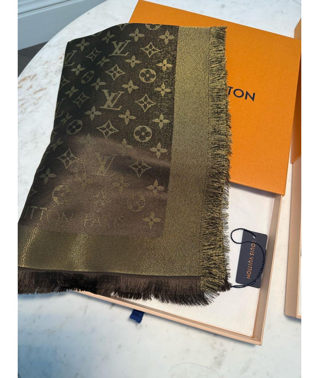 LOUIS VUITTON Коричневый шерстяной платок, фото 5