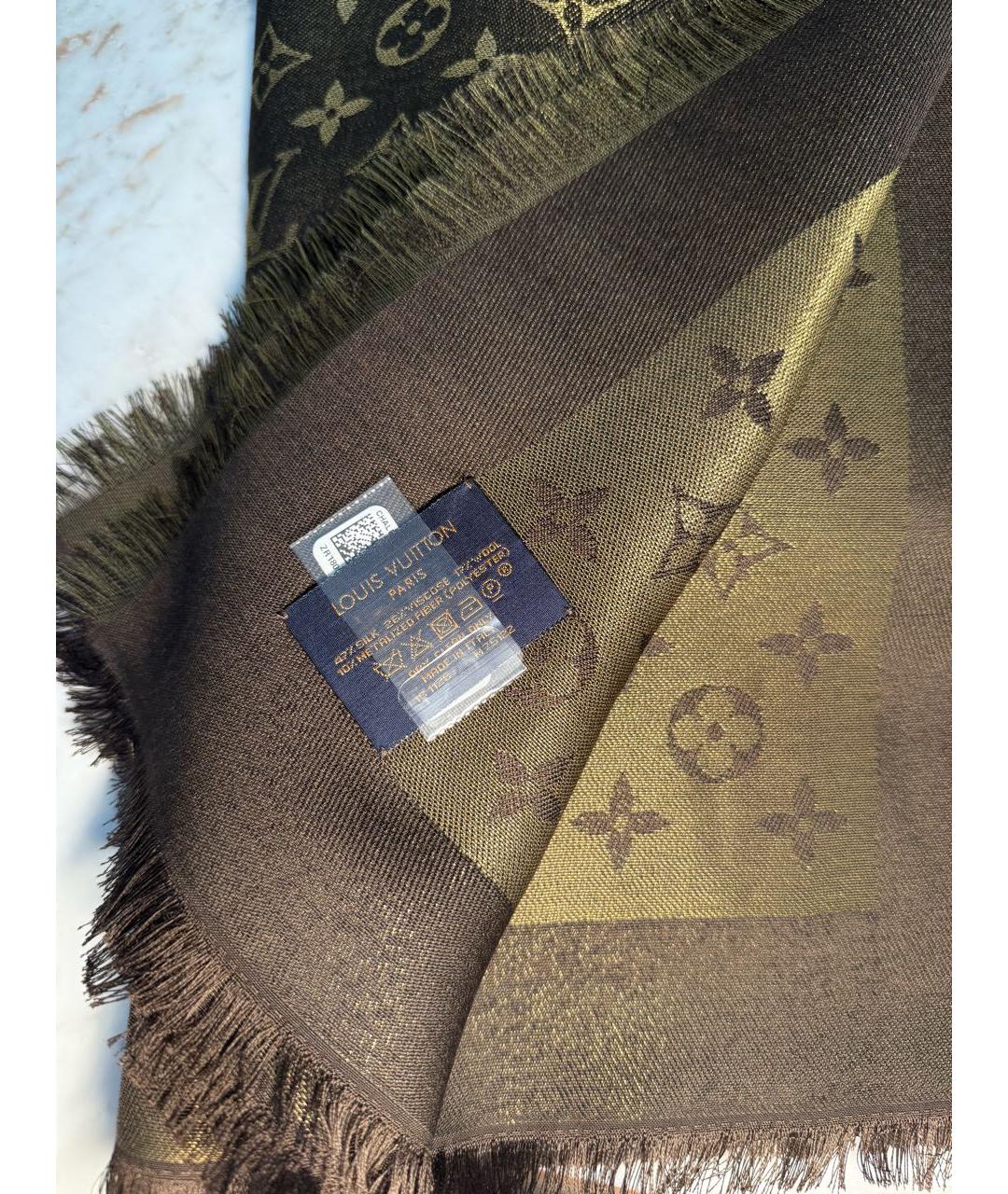 LOUIS VUITTON Коричневый шерстяной платок, фото 6