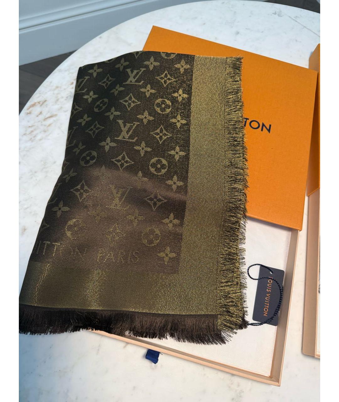 LOUIS VUITTON Коричневый шерстяной платок, фото 7