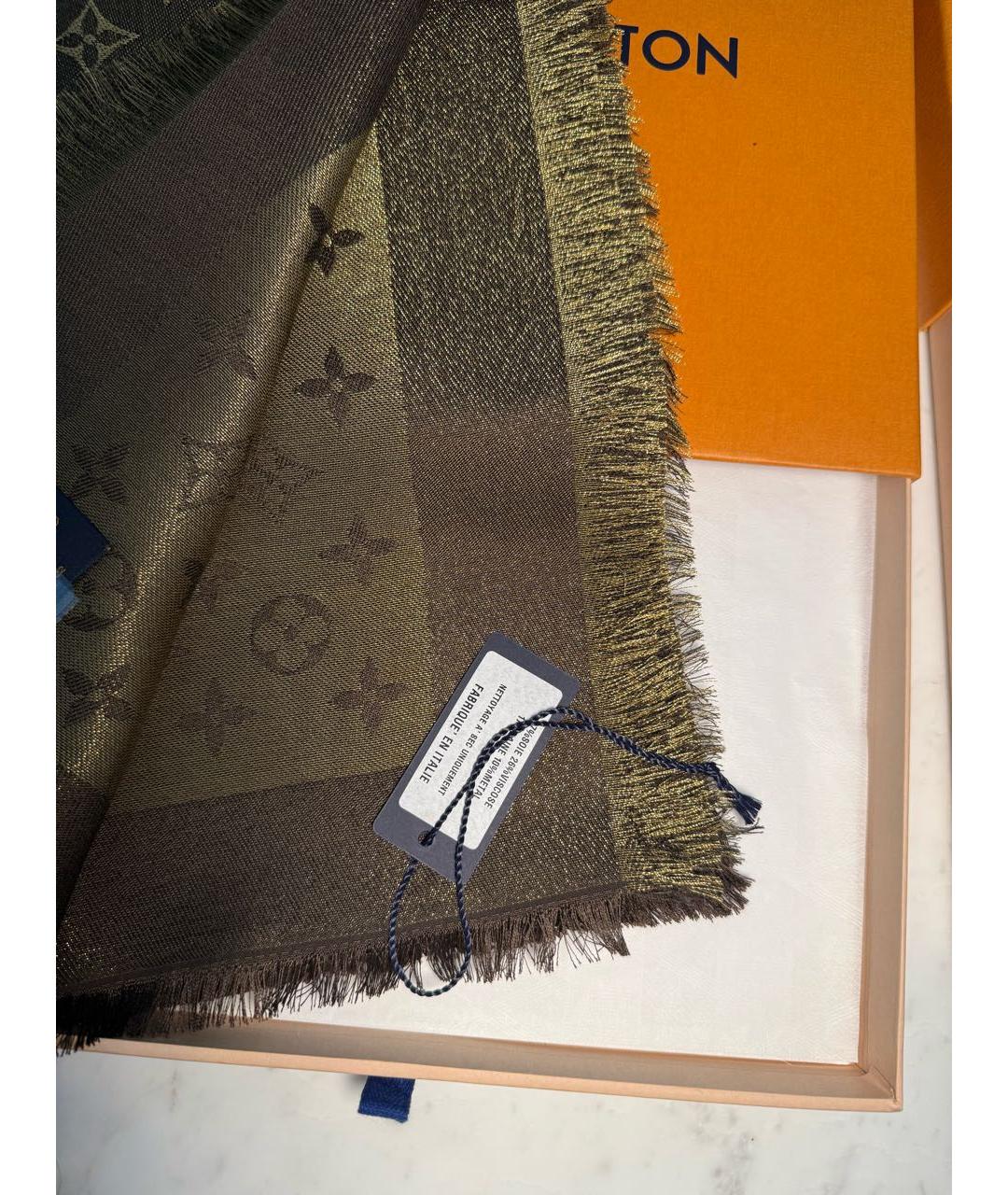 LOUIS VUITTON Коричневый шерстяной платок, фото 4