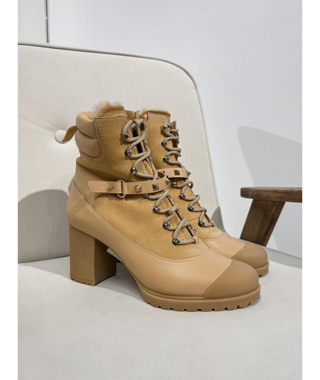 VALENTINO Бежевые кожаные ботильоны, фото 3