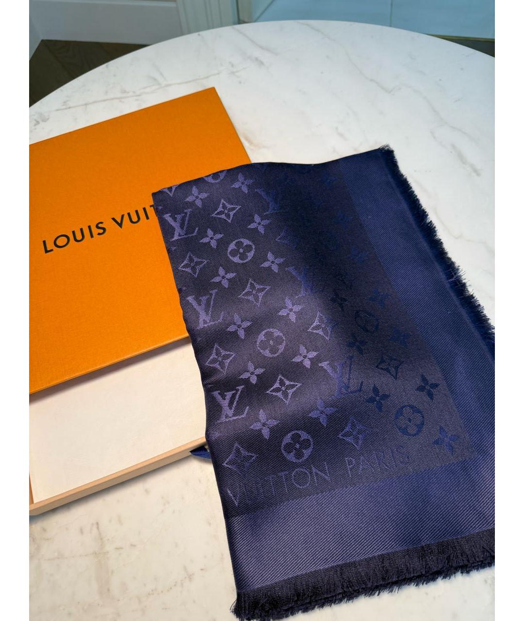 LOUIS VUITTON Синий шерстяной платок, фото 6