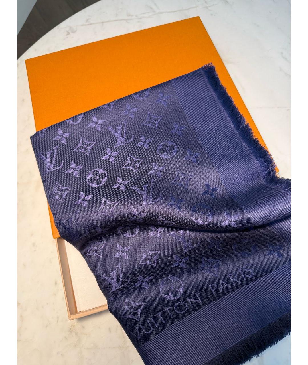 LOUIS VUITTON Синий шерстяной платок, фото 4