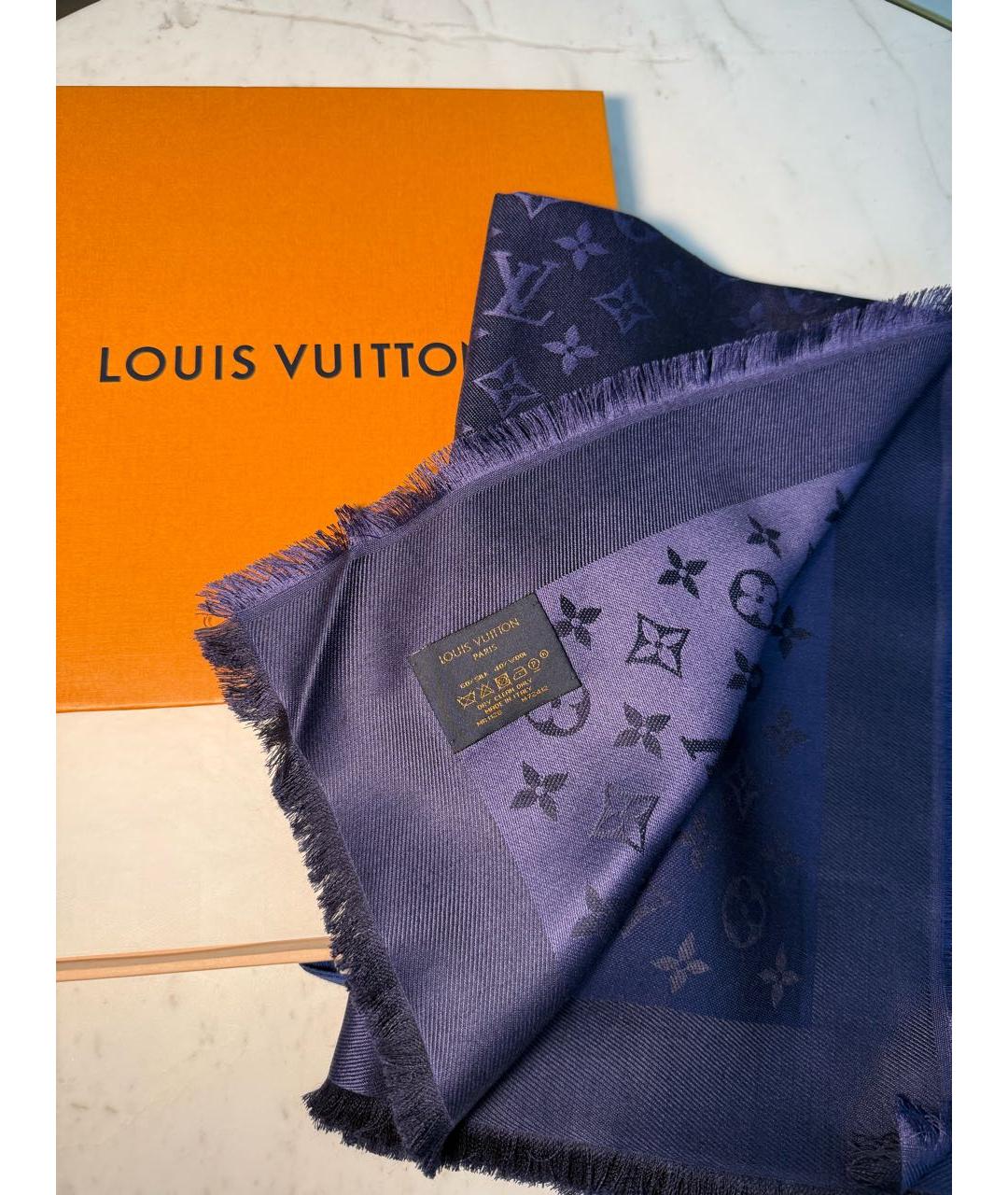LOUIS VUITTON Синий шерстяной платок, фото 3
