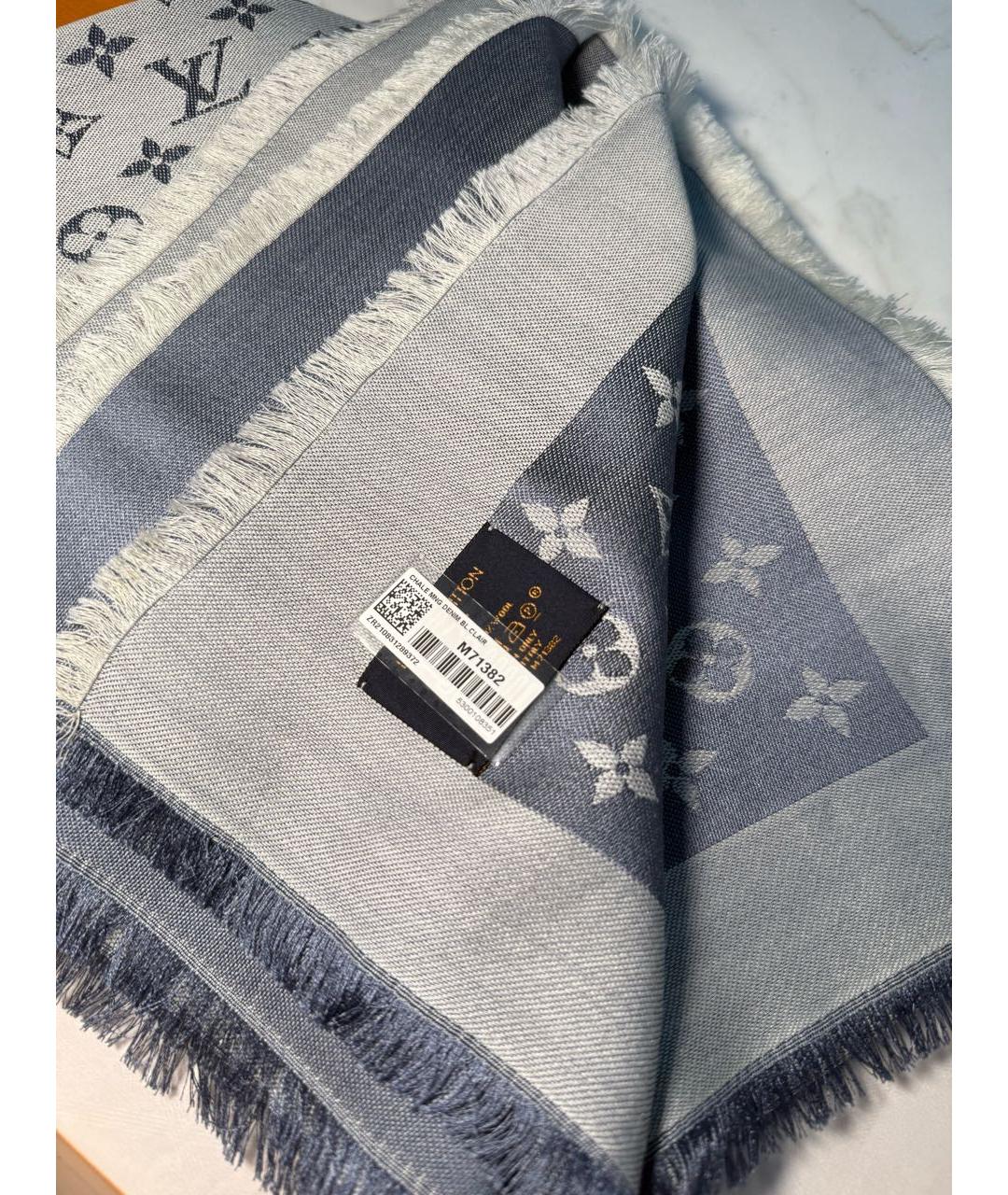 LOUIS VUITTON Синий шерстяной платок, фото 5