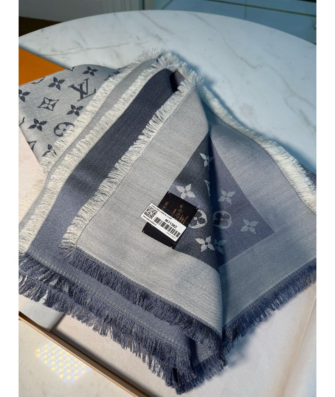 LOUIS VUITTON Синий шерстяной платок, фото 3