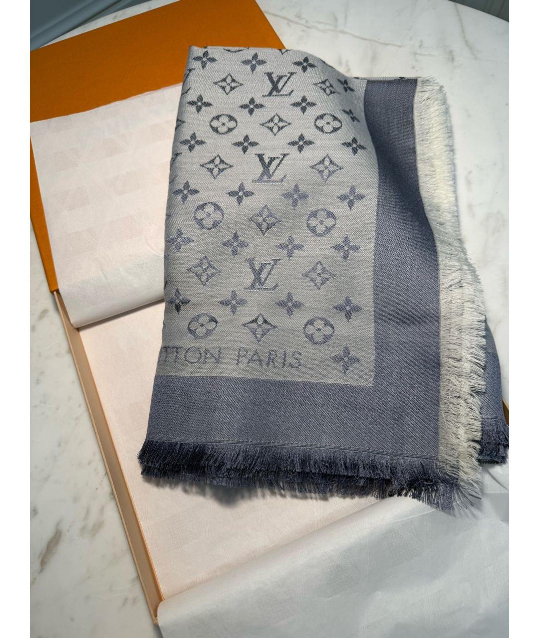 LOUIS VUITTON Синий шерстяной платок, фото 6