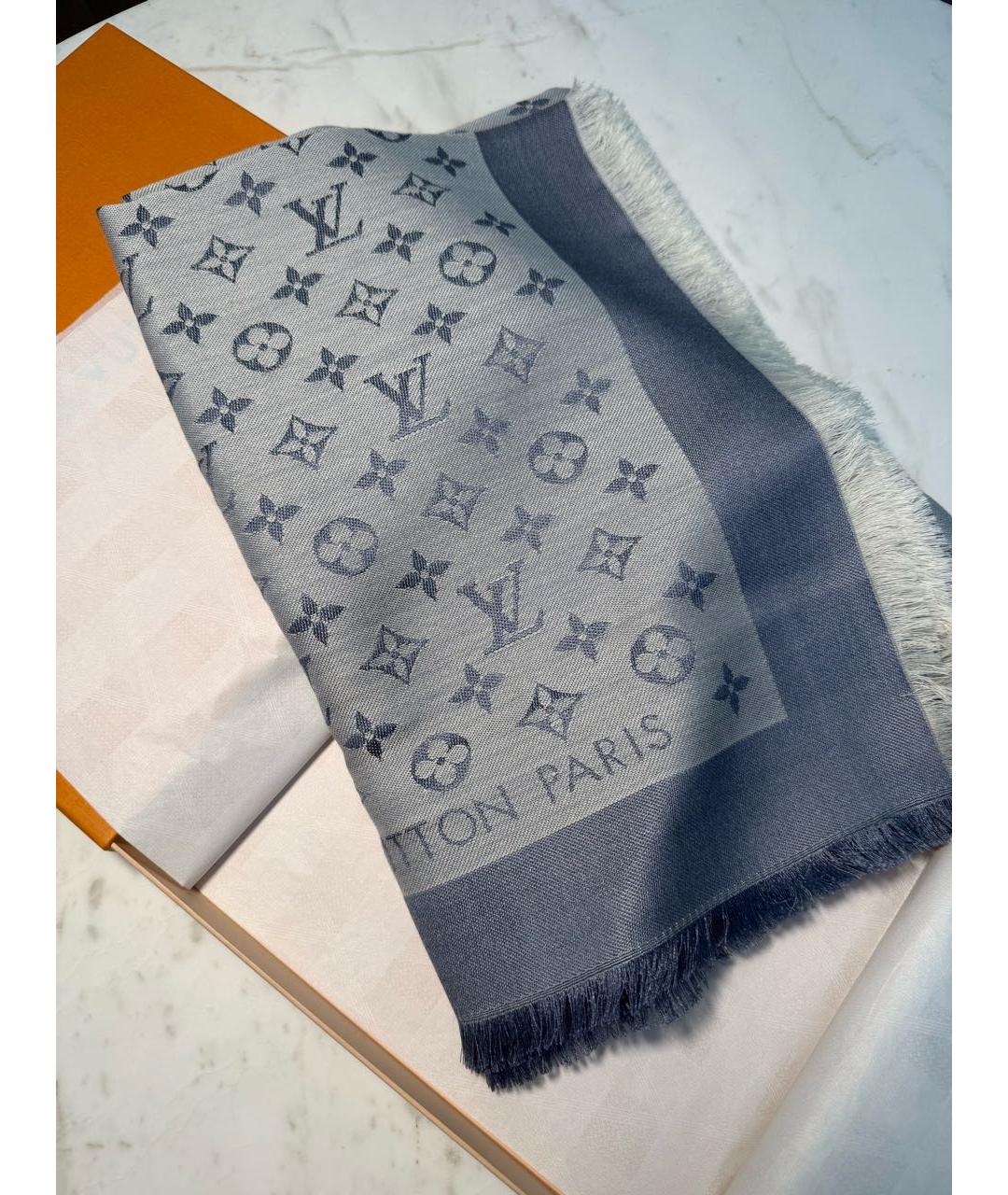 LOUIS VUITTON Синий шерстяной платок, фото 7